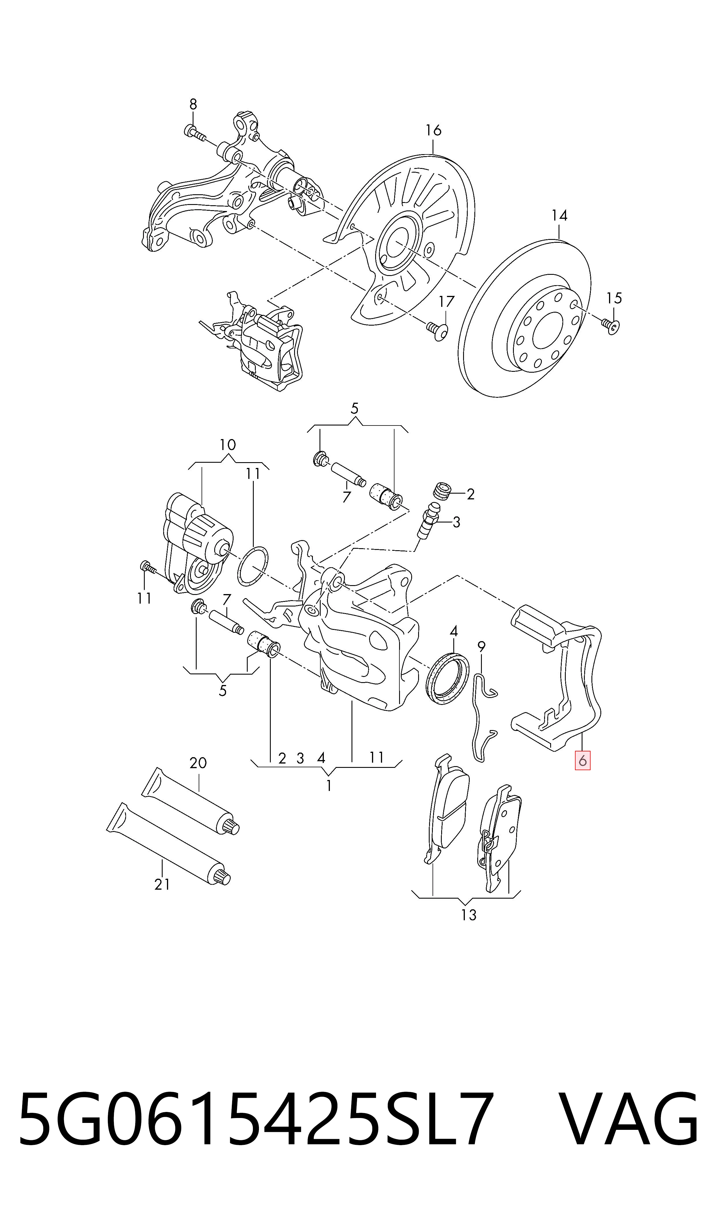 5G0615425SL7 VAG Soporte de la pinza de freno trasera