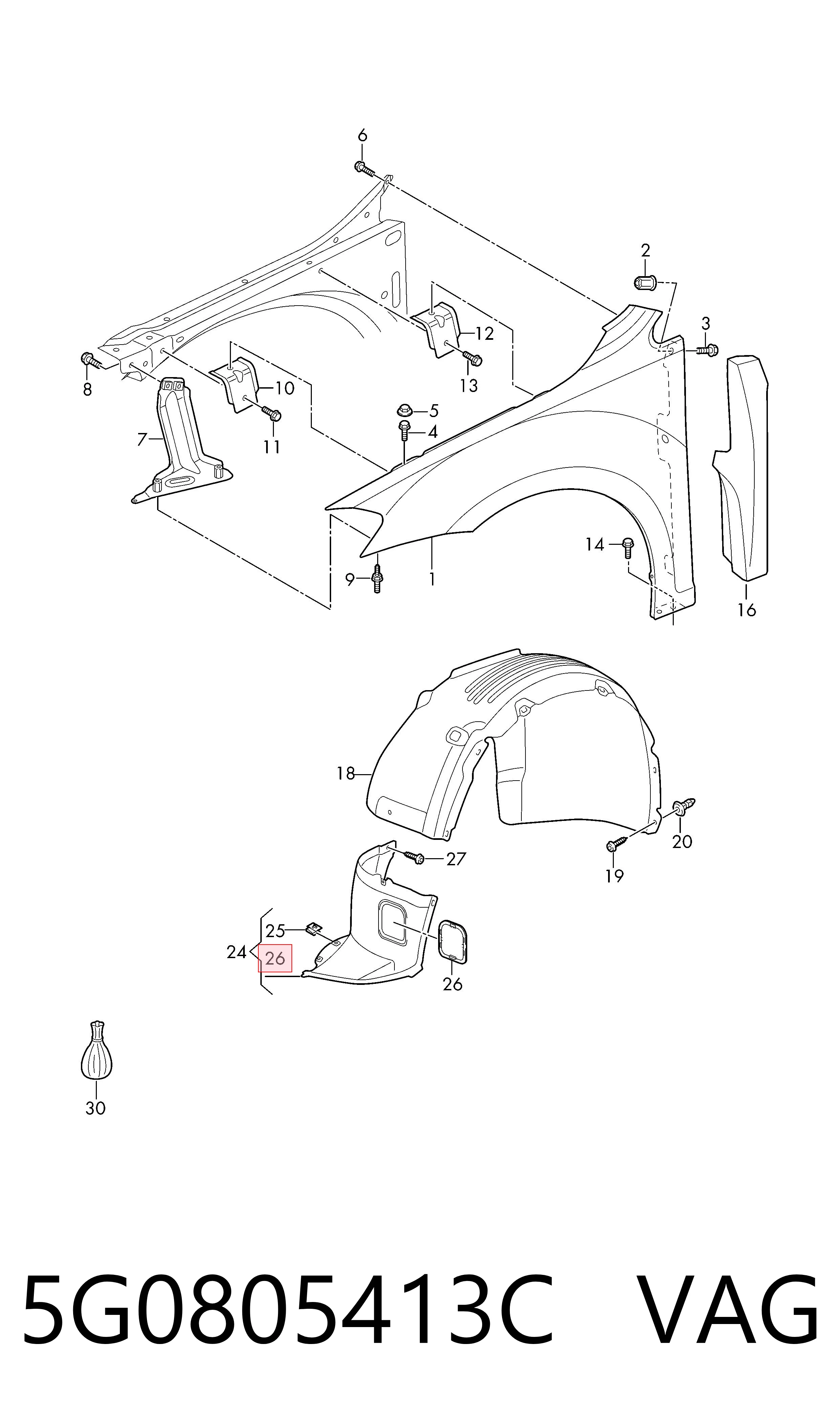 5G0805413C VAG Tapa de guardabarros delantero izquierdo