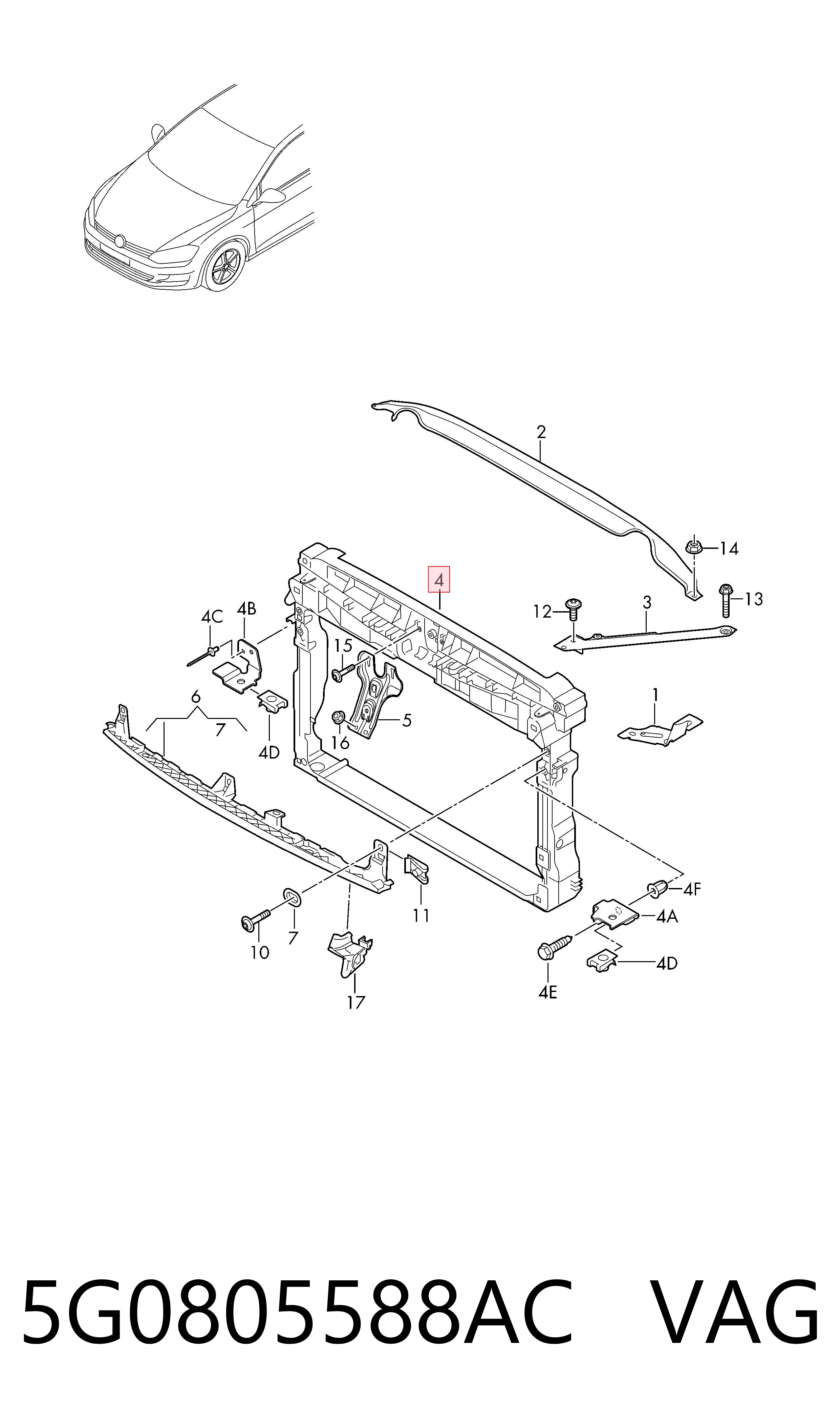 Panel de soporte del radiador y montaje de faros VAG 5G0805588AC precio, desde 58,34 EUR