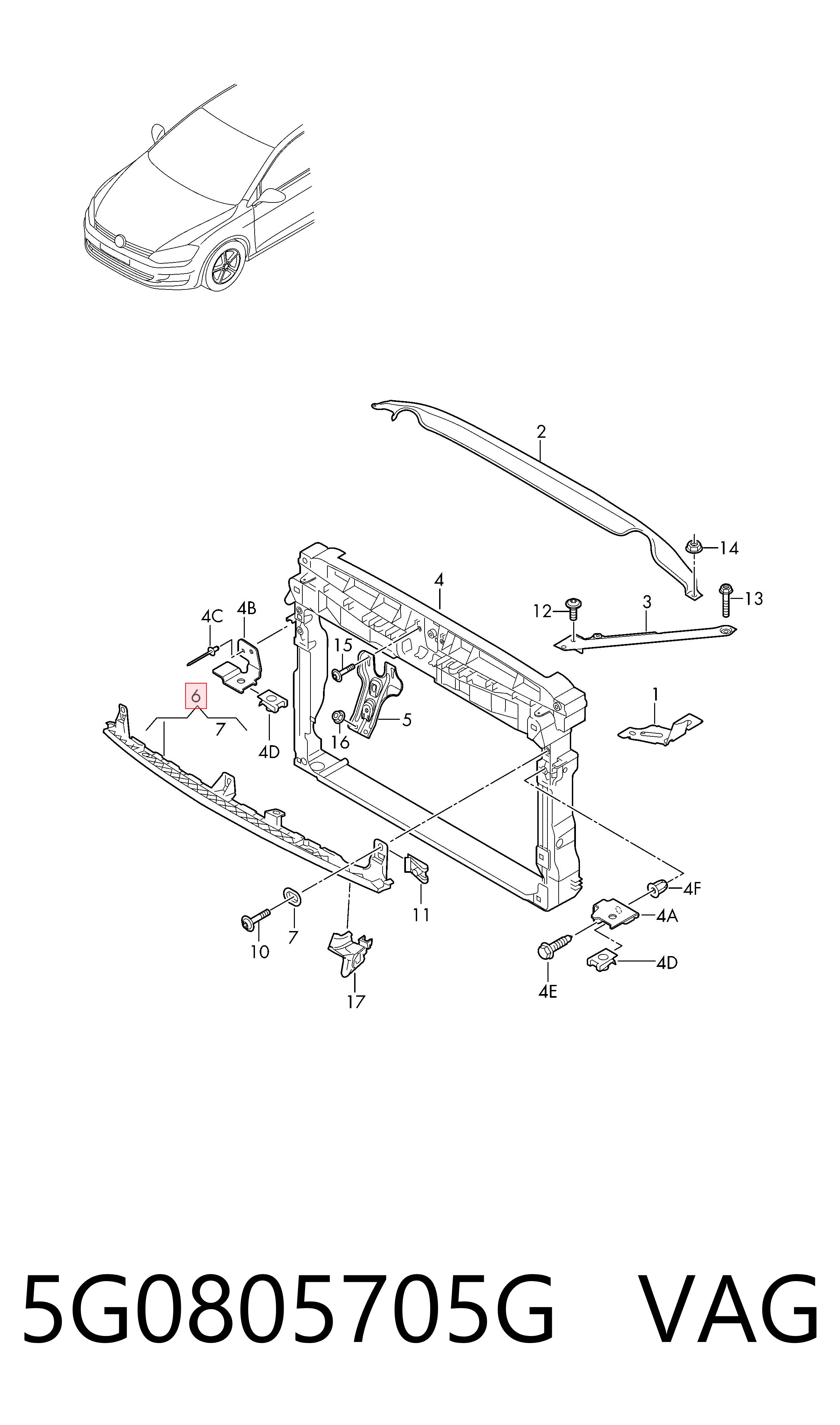 Cubierta superior del panel frontal (soporte del radiador) 5G0805705G VAG
