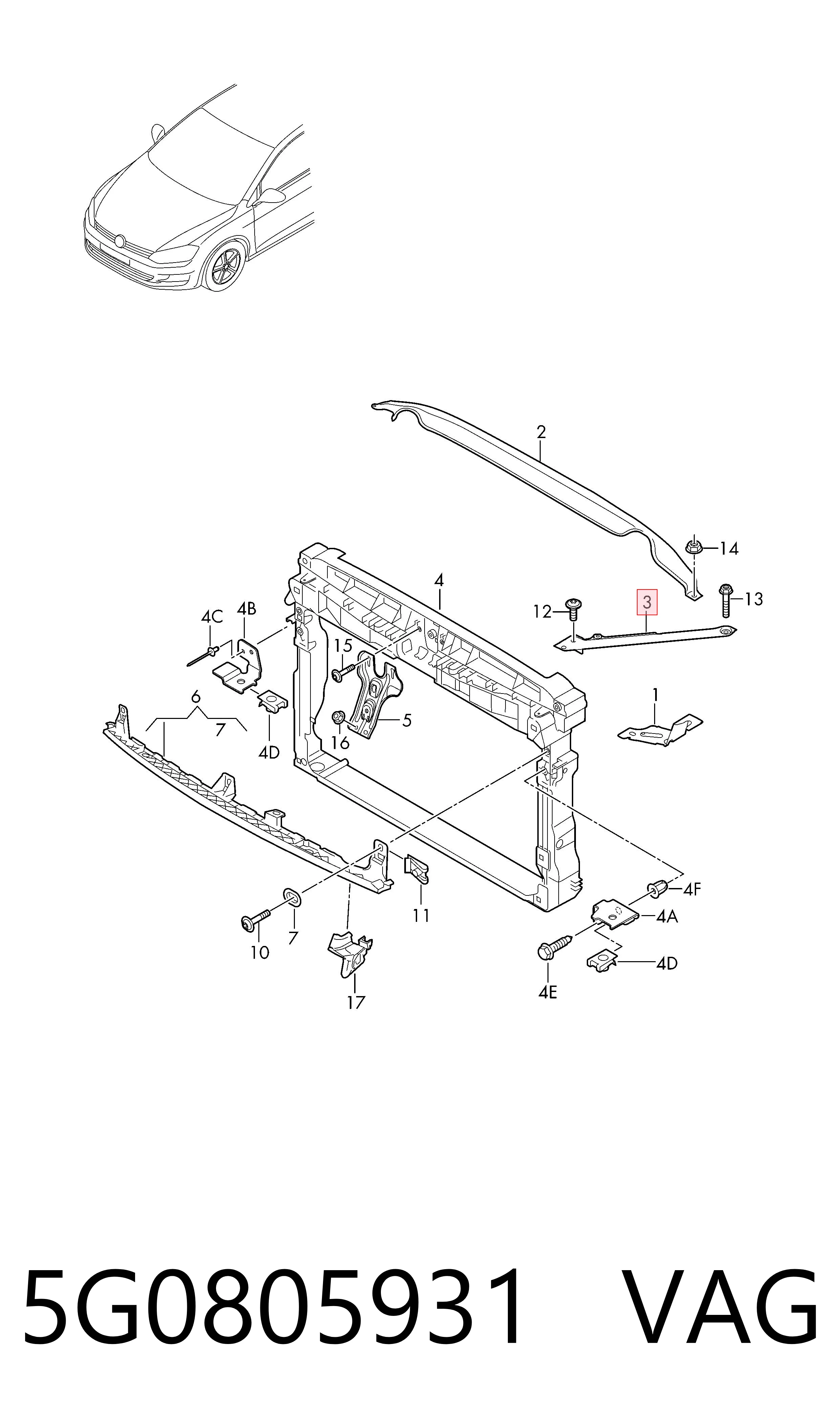 5G0805931 VAG Soporte de panel frontal izquierdo