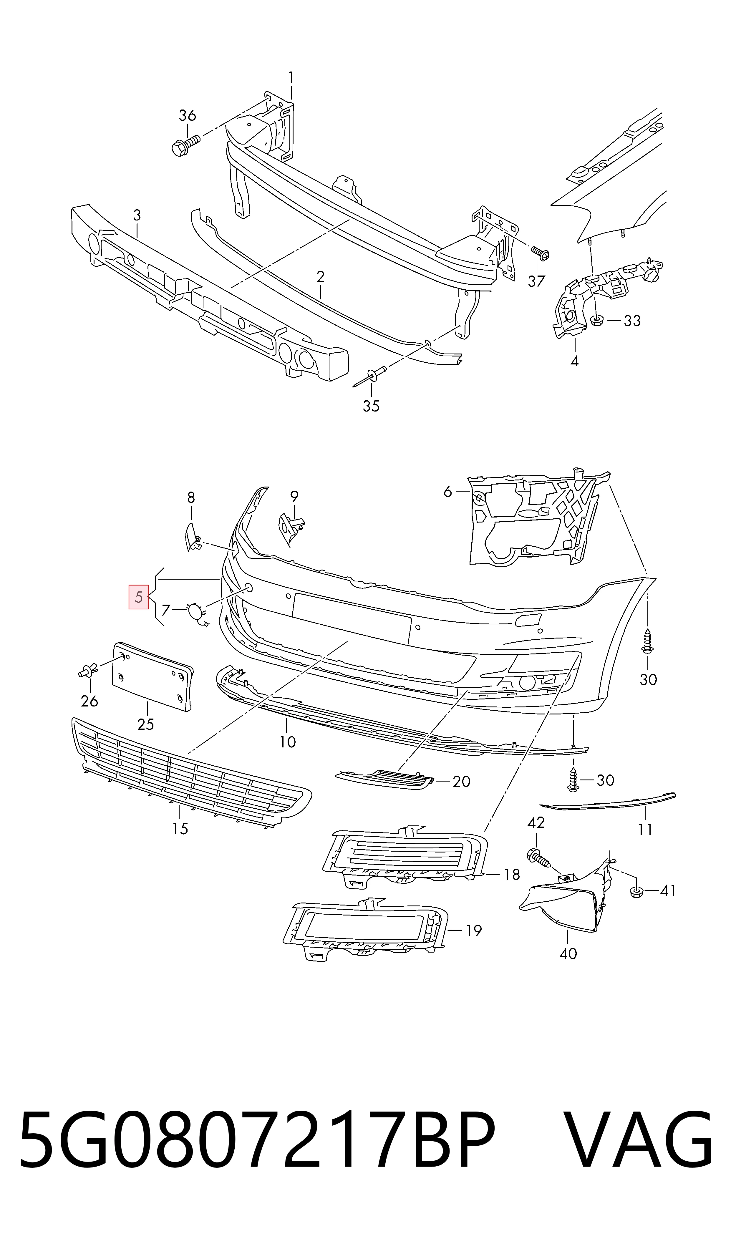 5G0807217BP VAG Paragolpes delantero