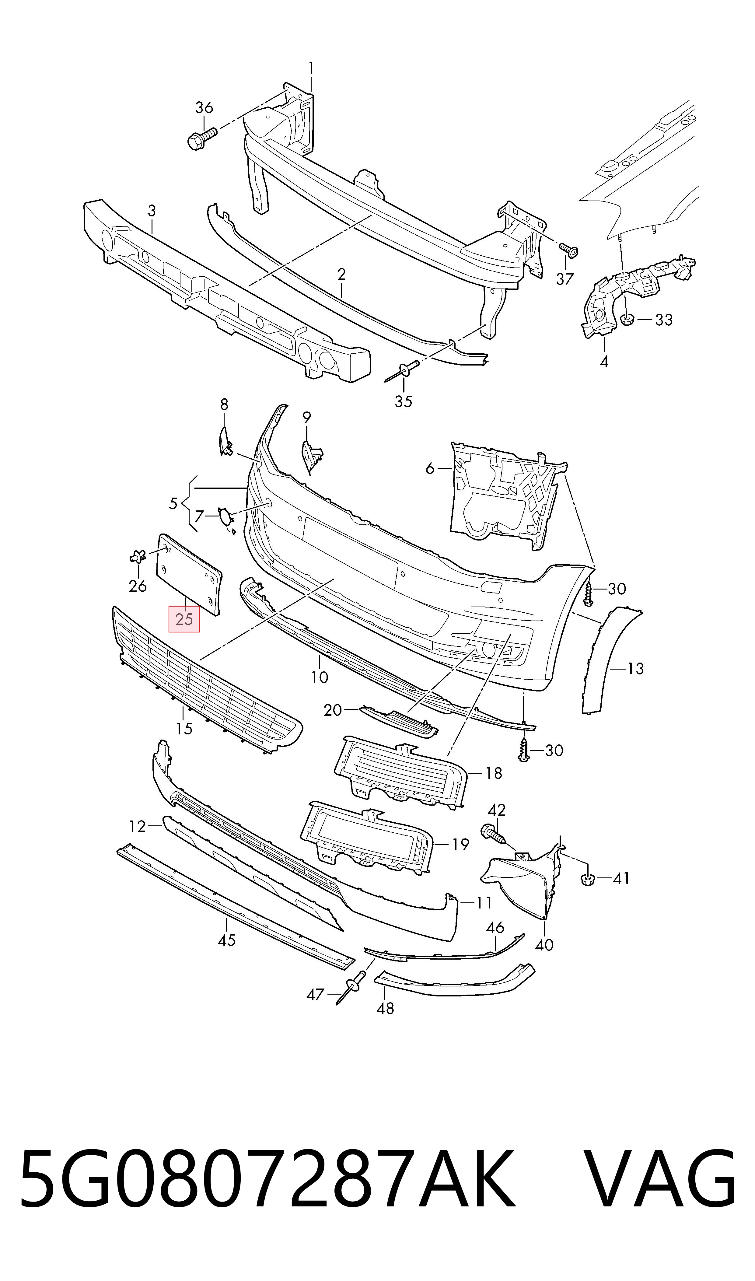 Soporte de matrícula delantera 5G0807287AK VAG