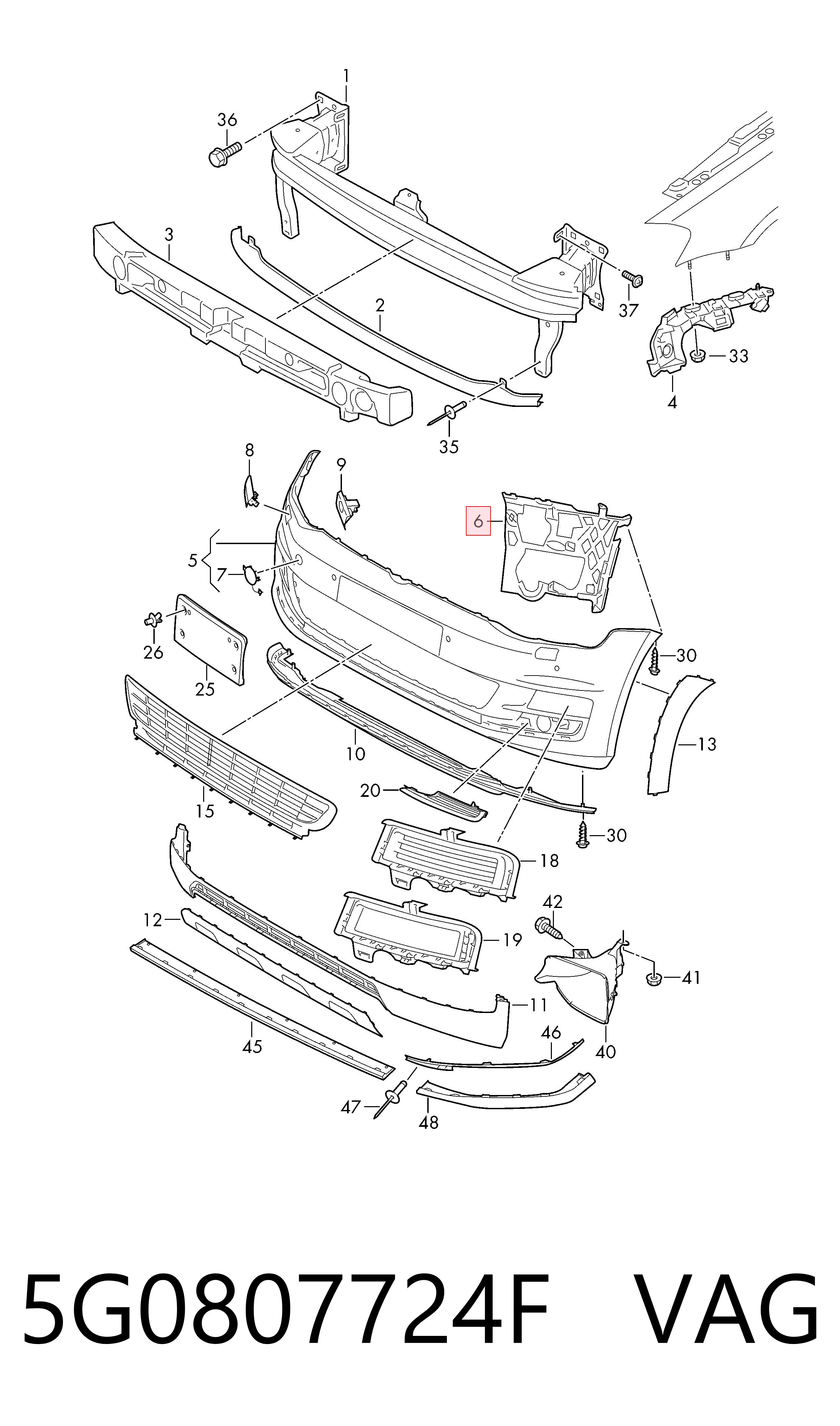 Soporte de paragolpes delantero derecho VAG 5G0807724F