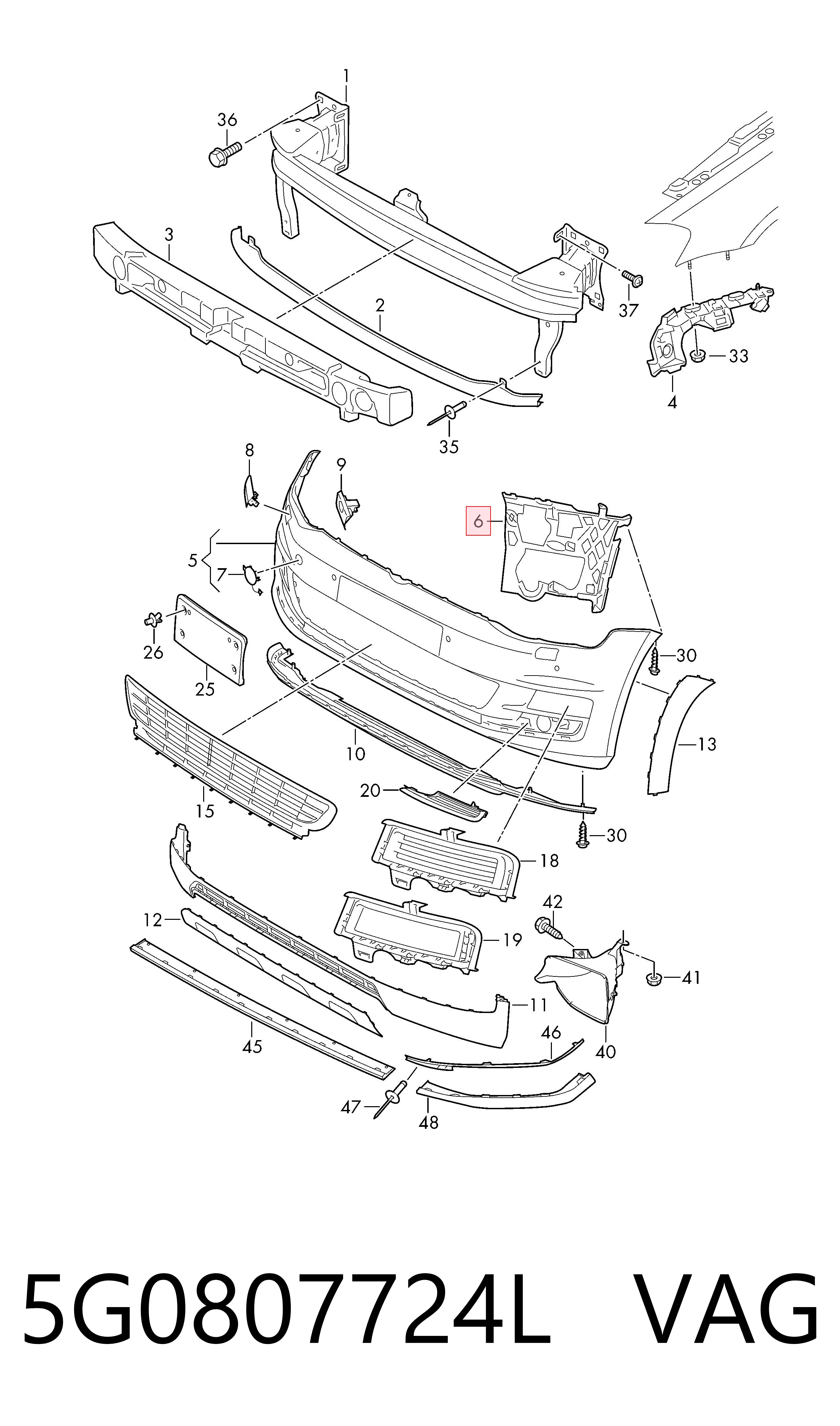 Soporte de paragolpes delantero derecho VAG 5G0807724L