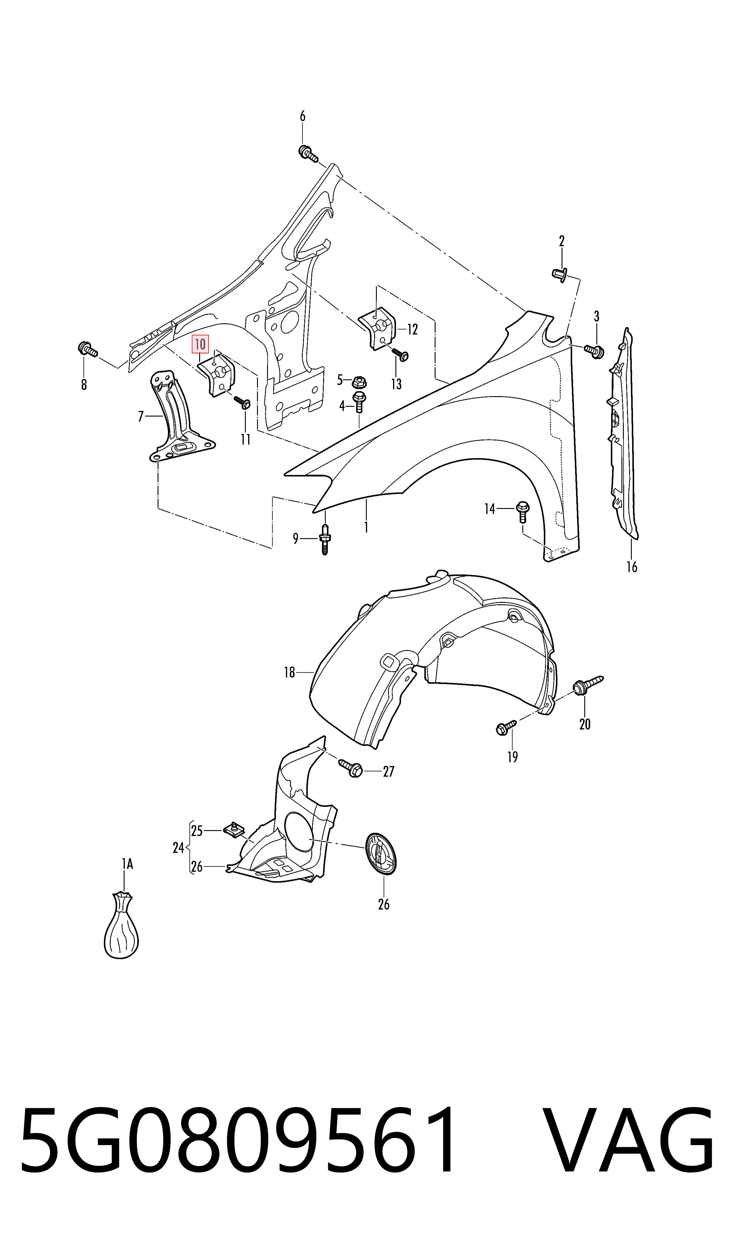5G0809561 VAG Soporte delantero izquierdo para aleta delantera