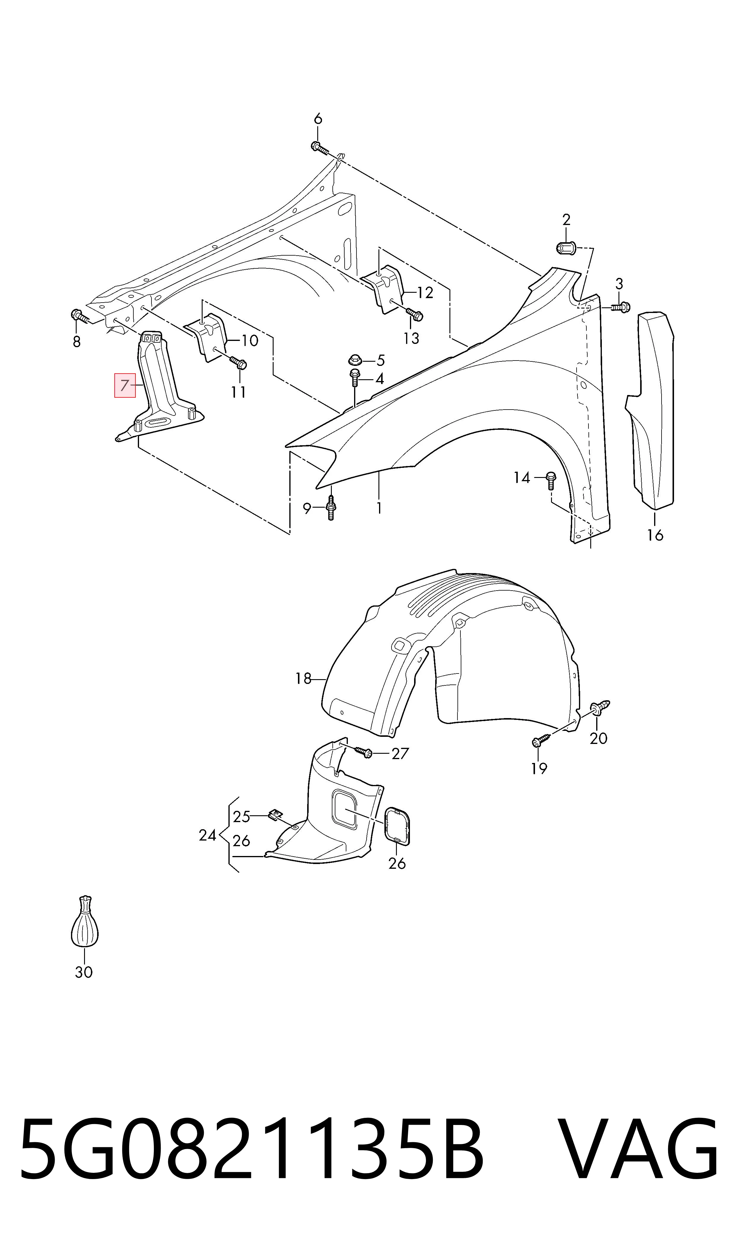 5G0821135B VAG Soporte delantero izquierdo para aleta delantera