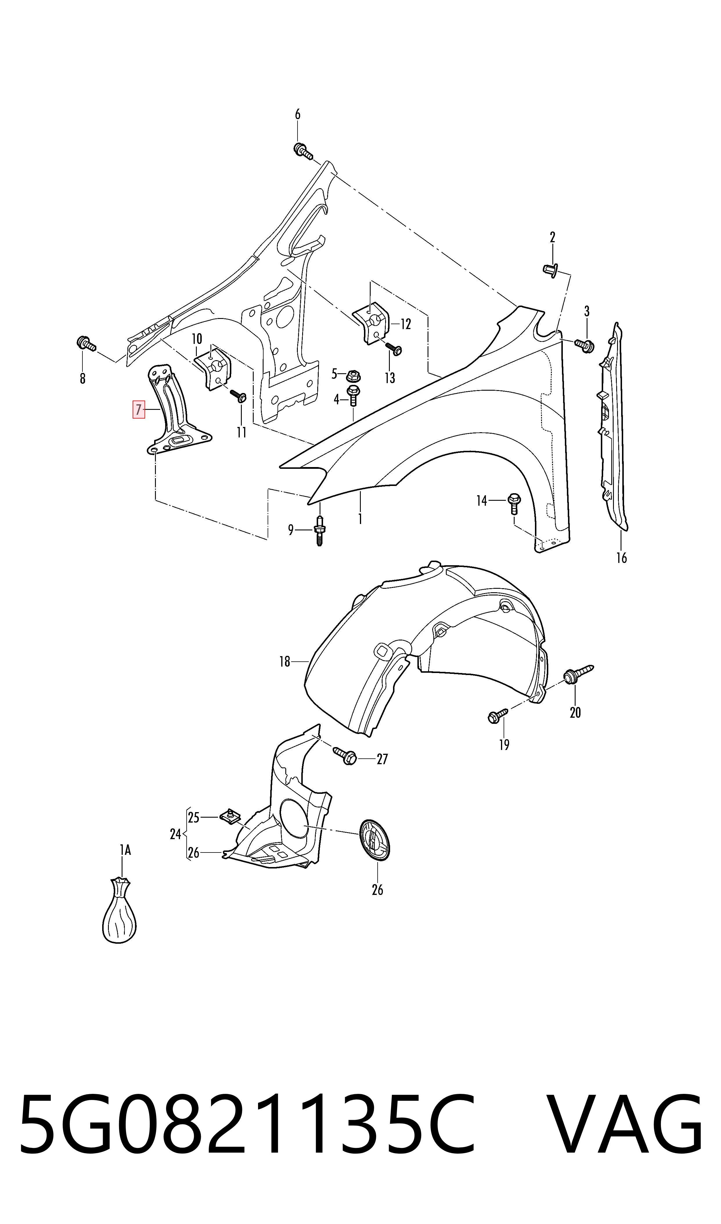5G0821135C VAG Soporte delantero izquierdo para aleta delantera