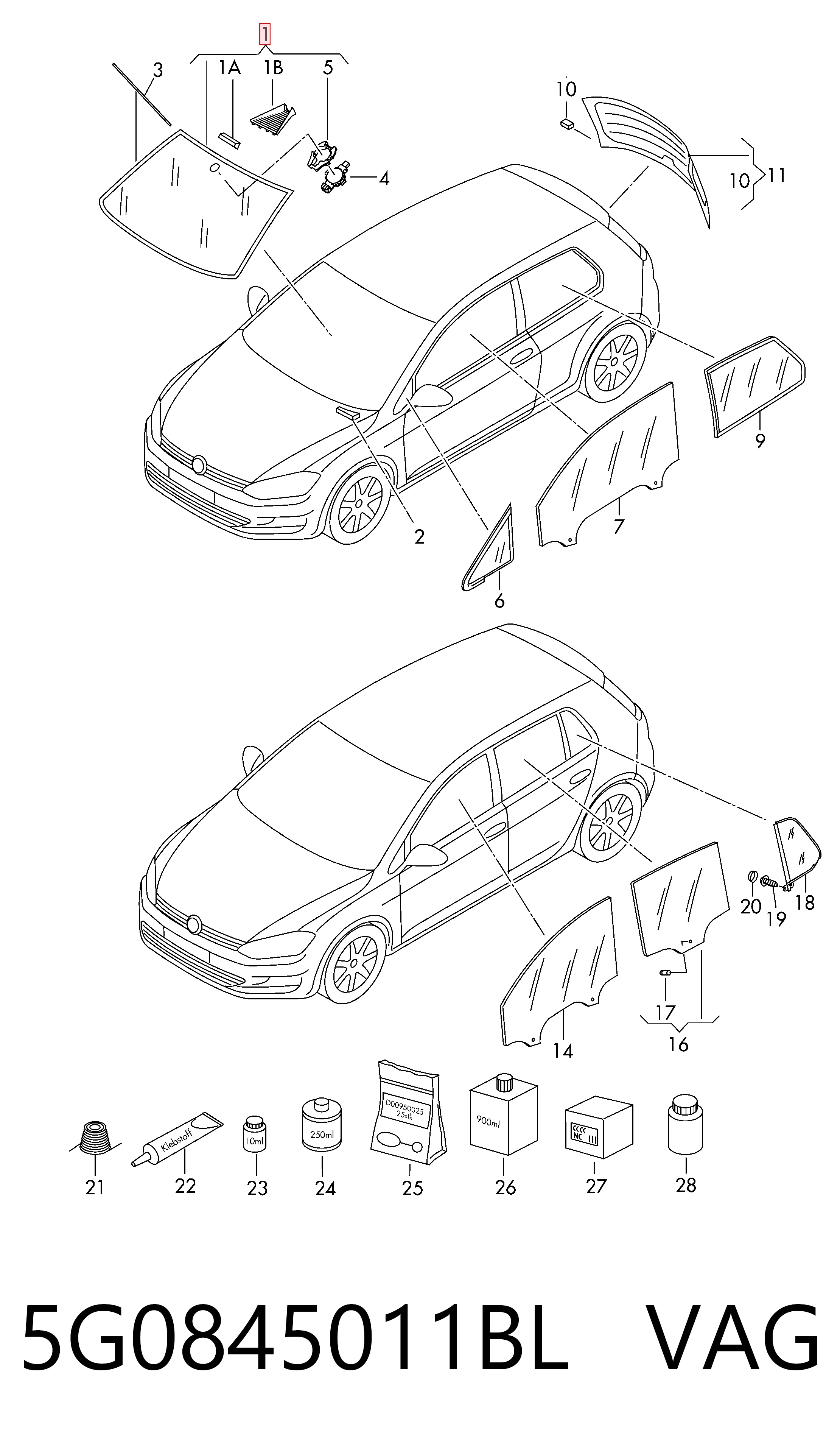 5G0845011BL VAG Parabrisas delantero 