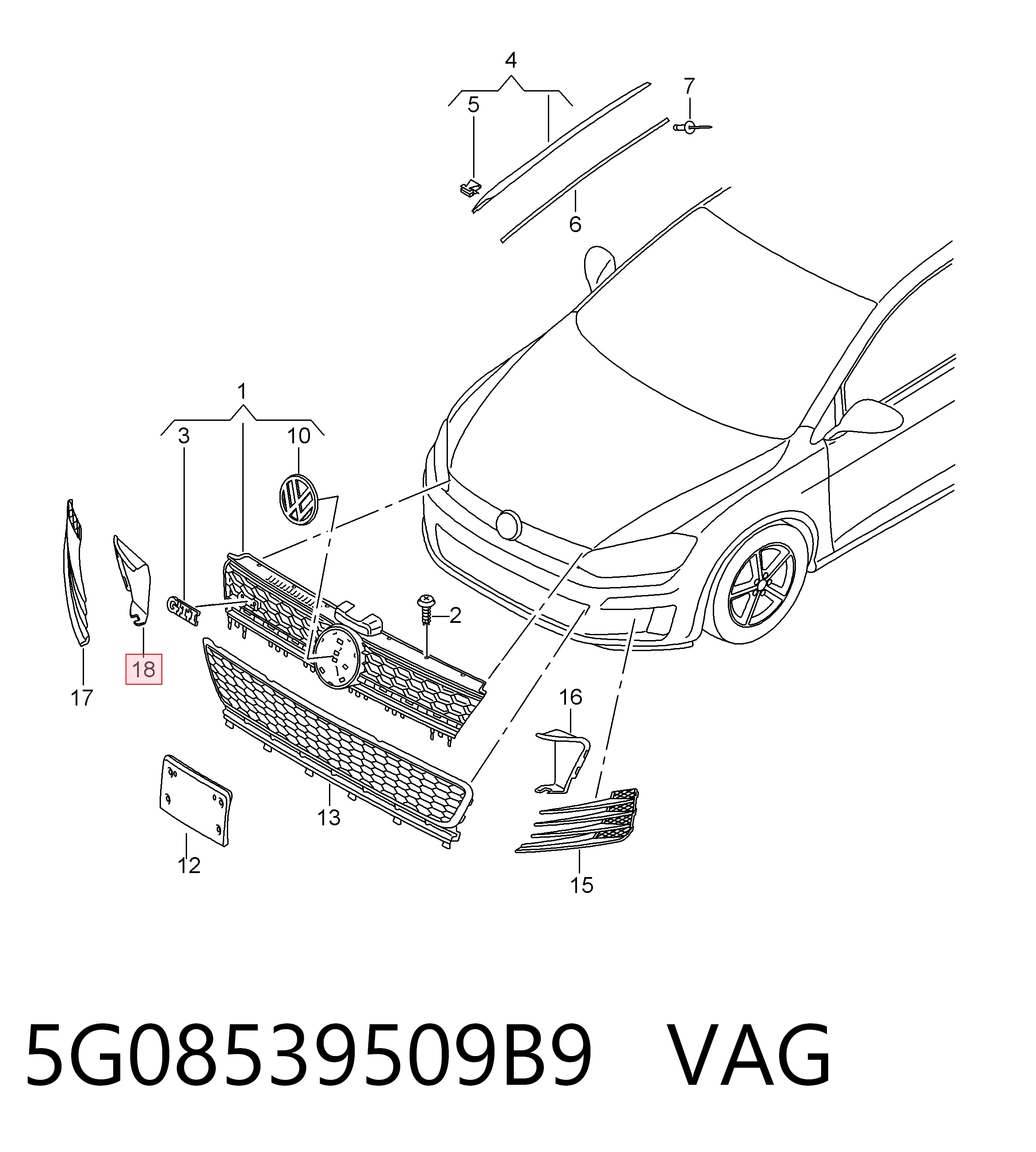 Rejilla interior derecha del parachoques delantero VAG 5G08539509B9 precio, desde 20,36 EUR