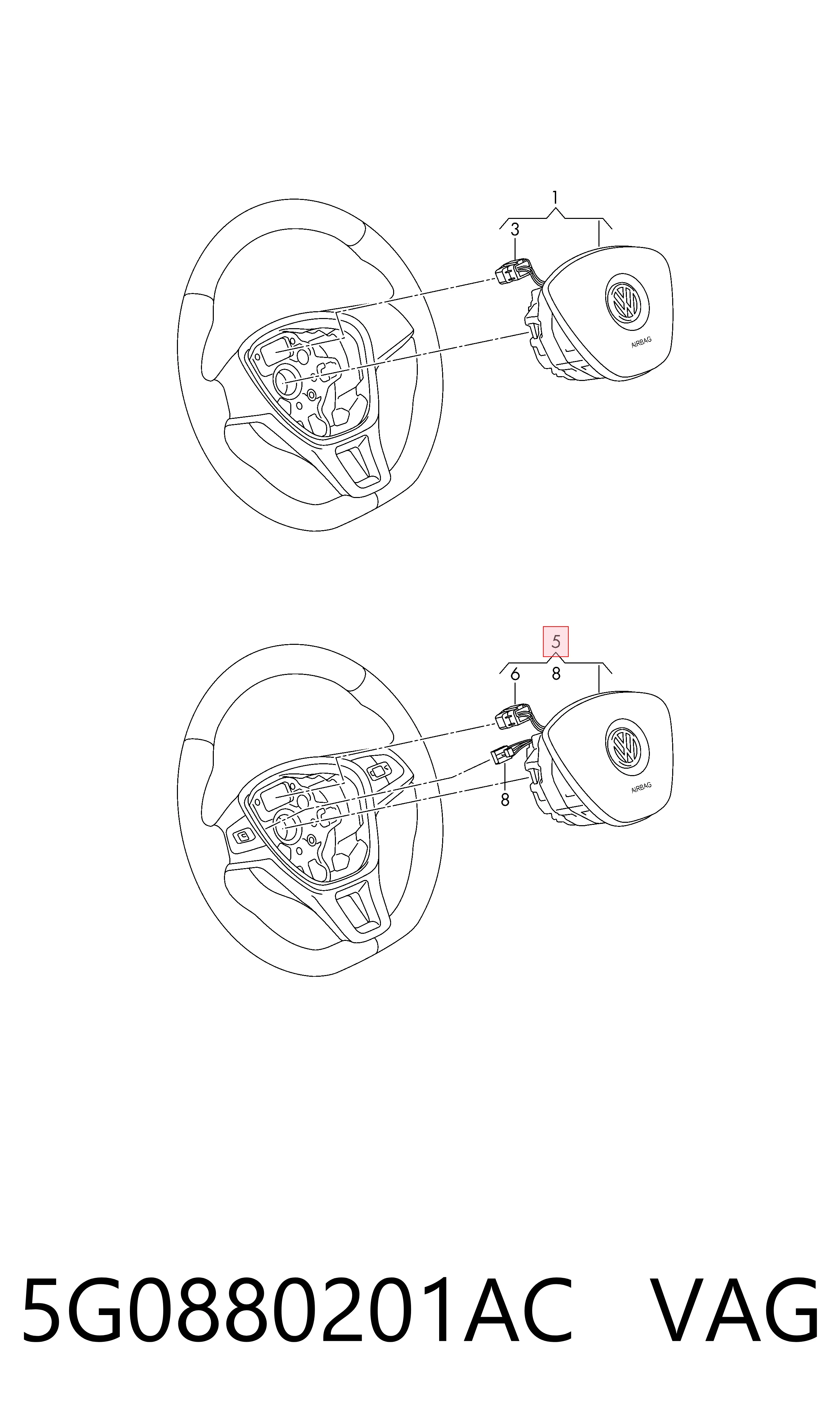 5G0880201AC VAG Airbag de volante