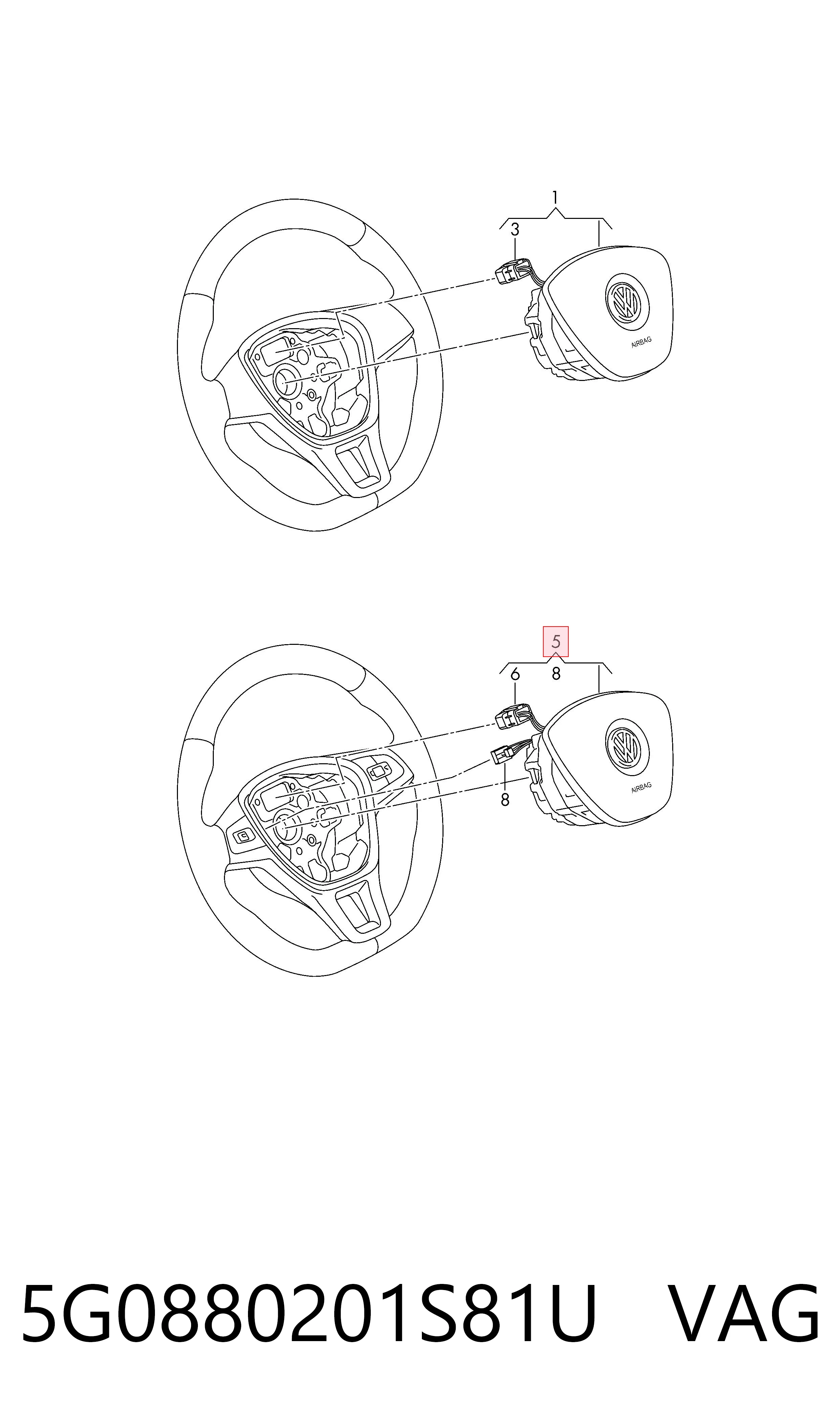 5G0880201S81U VAG Airbag de volante