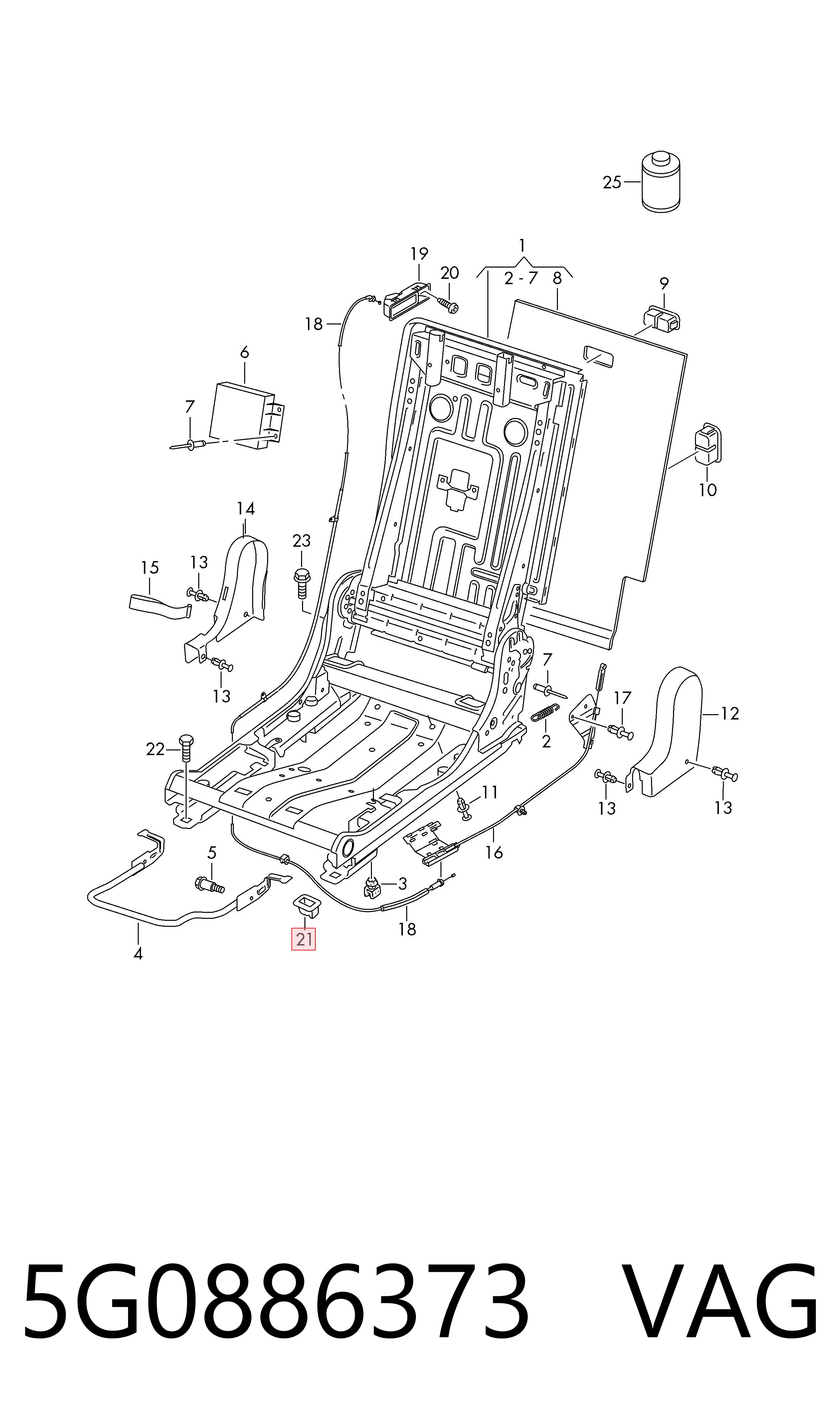 5G0886373 VAG Fijador de asiento trasero