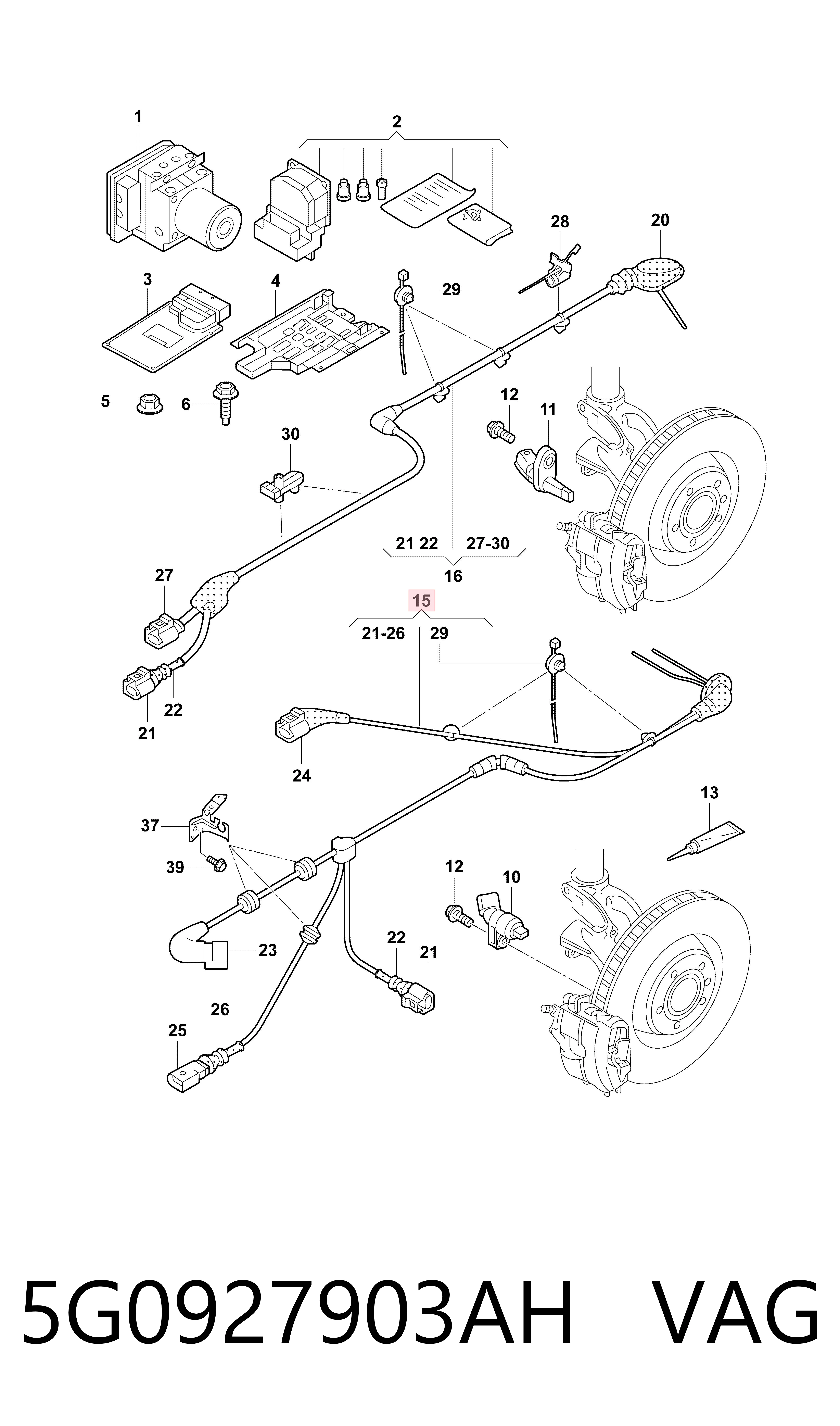 5G0927903AH VAG Cable del sensor ABS delantero derecho