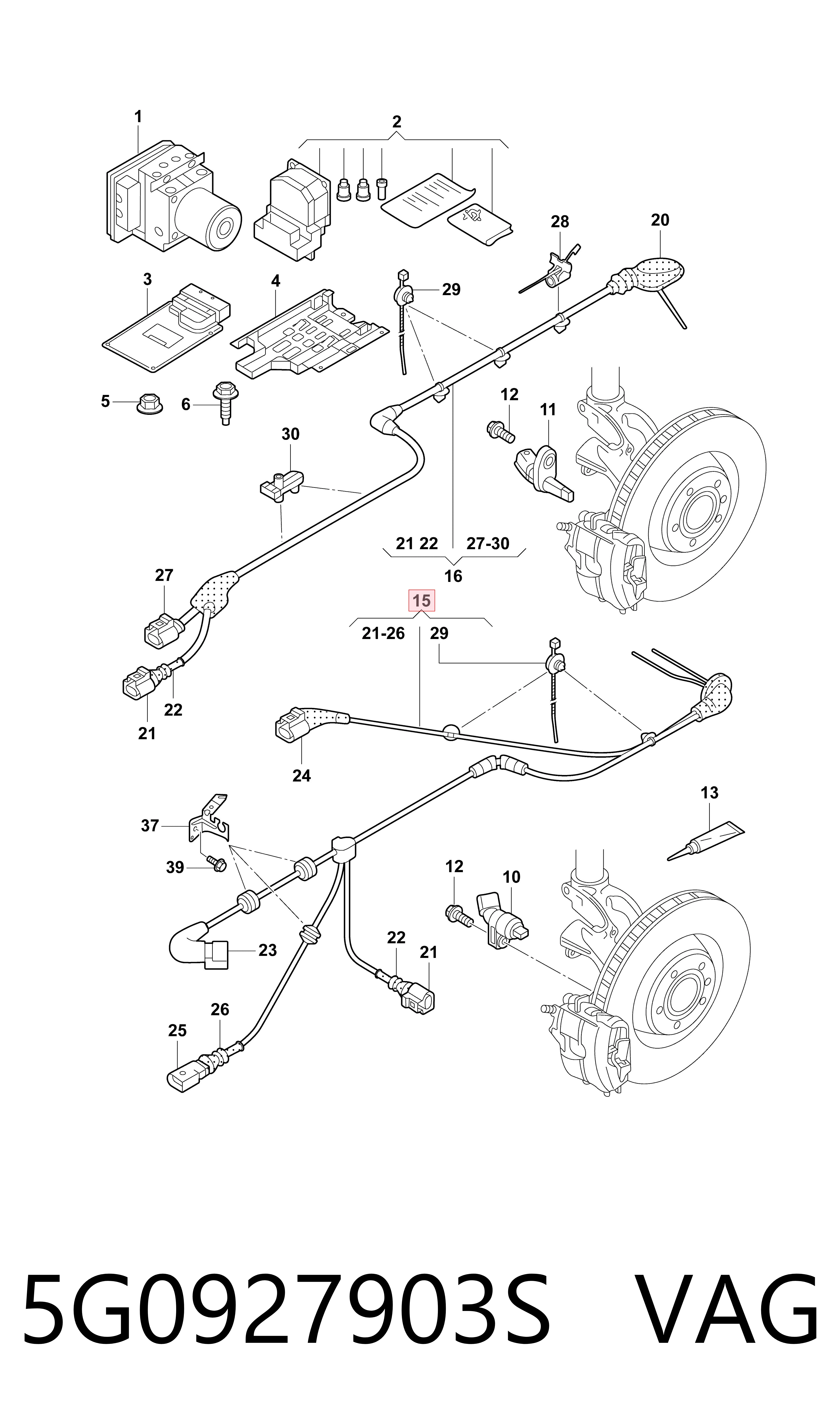 5G0927903S VAG Cable del sensor ABS delantero izquierdo