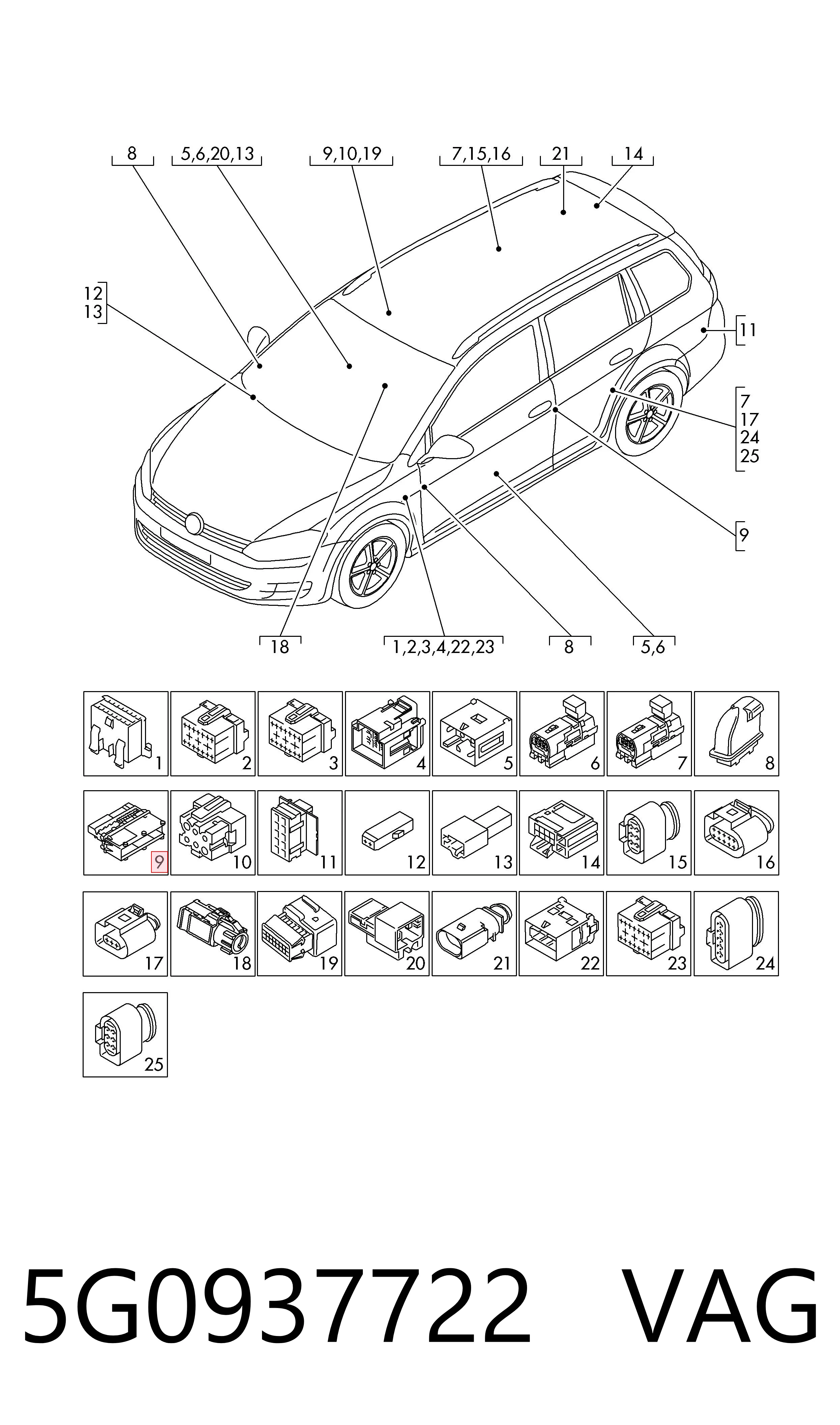 5G0937722 VAG Conector de alternador