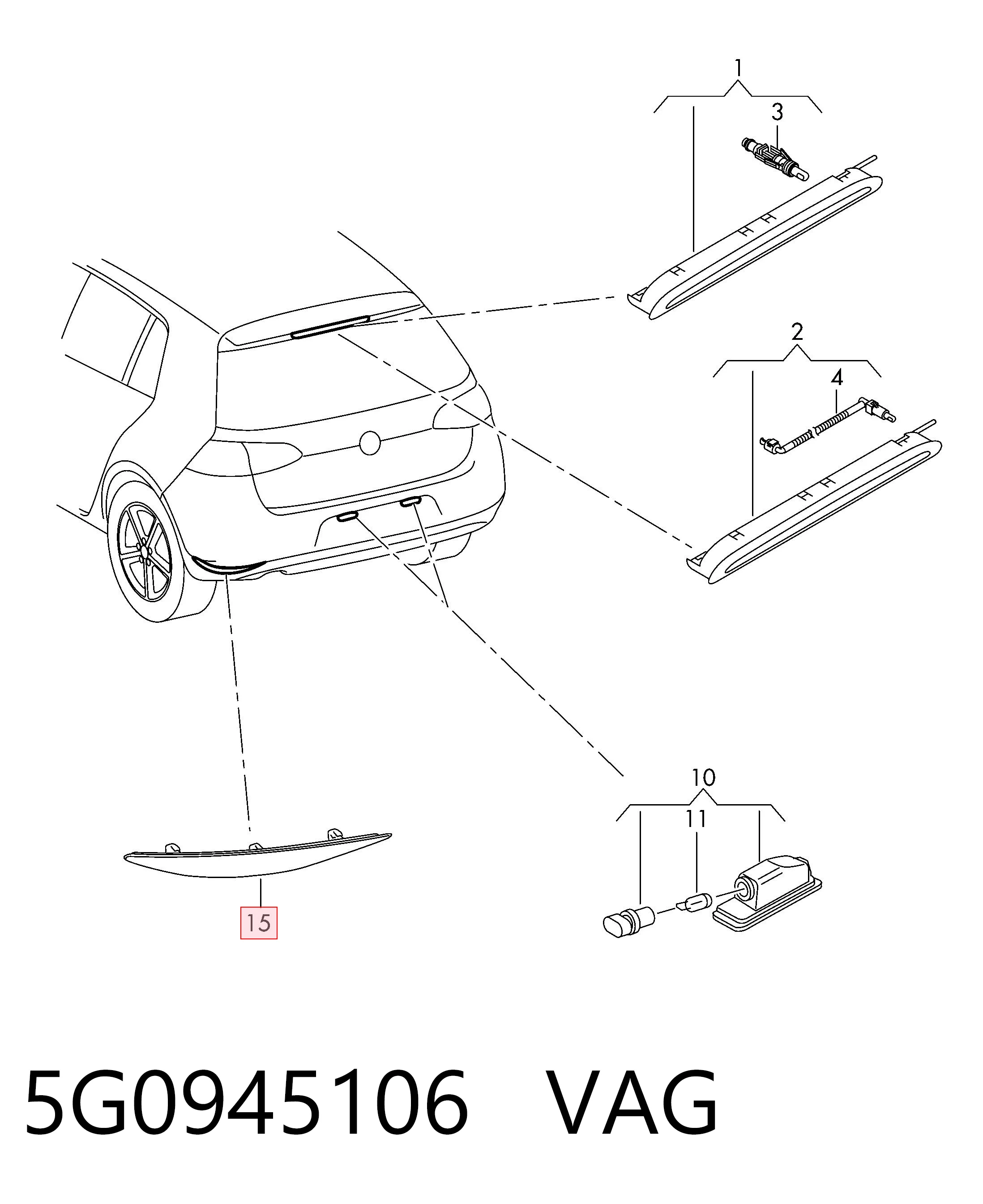 5G0945106 VAG Reflector, trasero, derecho
