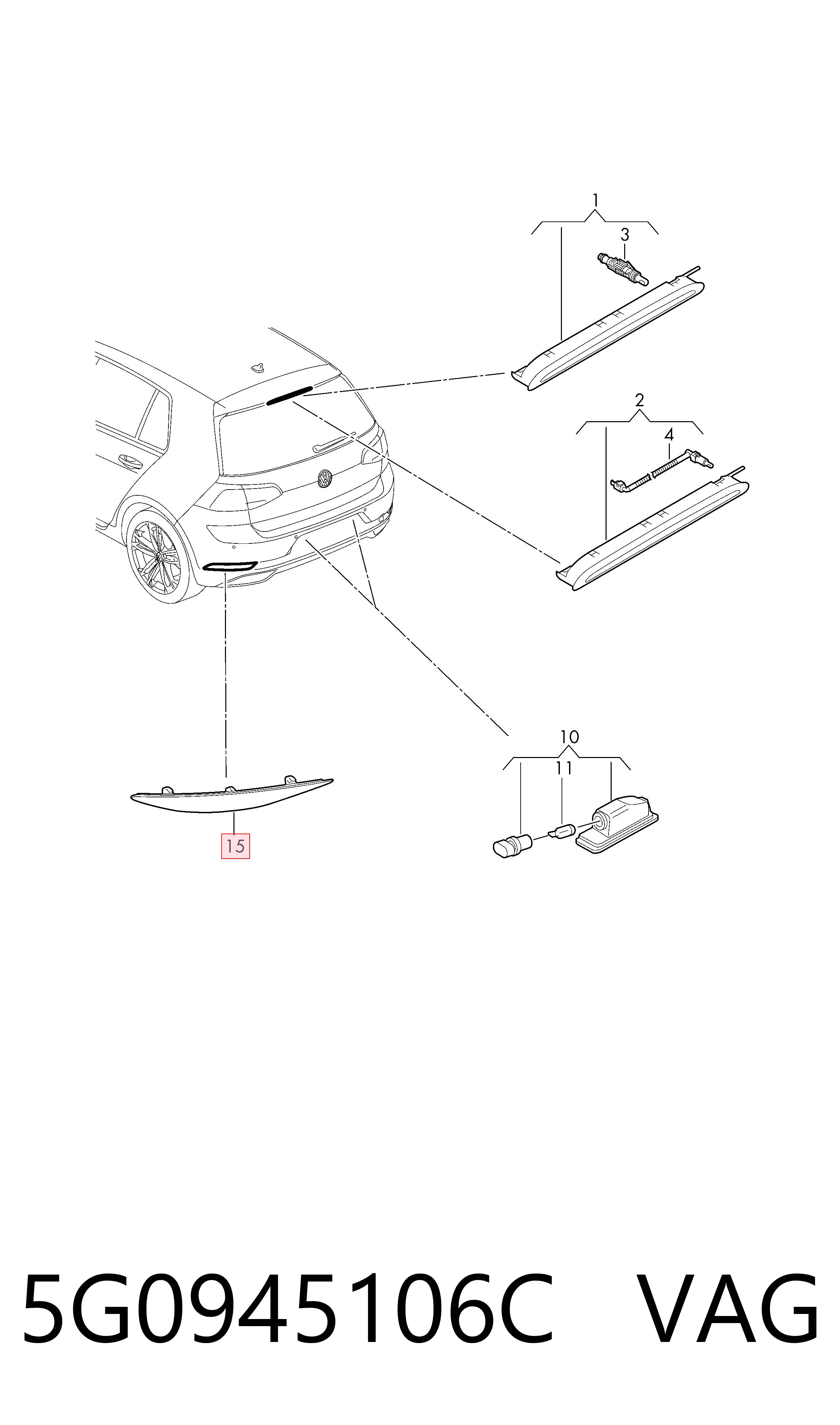 5G0945106C VAG Reflector, trasero, derecho