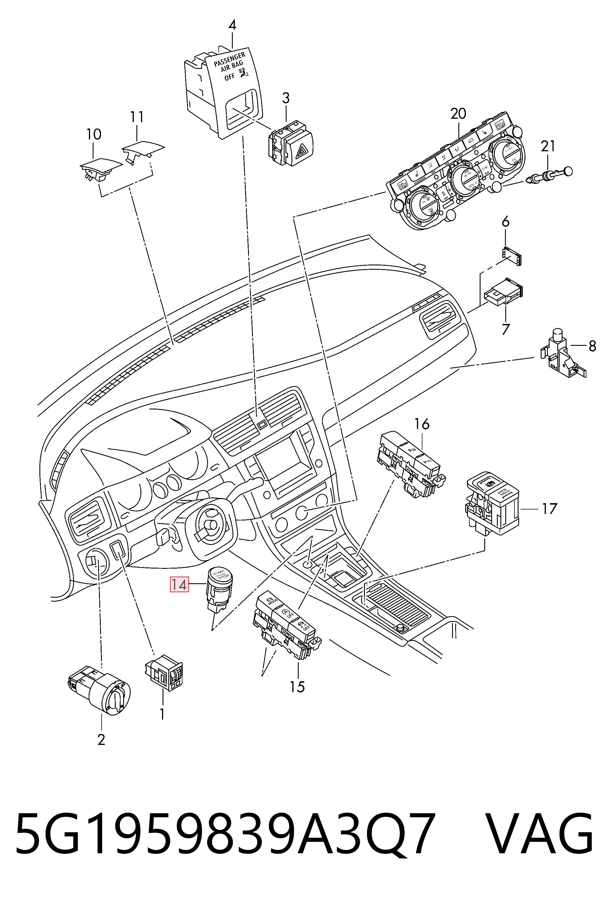 Botón de arranque del motor VAG 5G1959839A3Q7 precio, desde 43,15 EUR