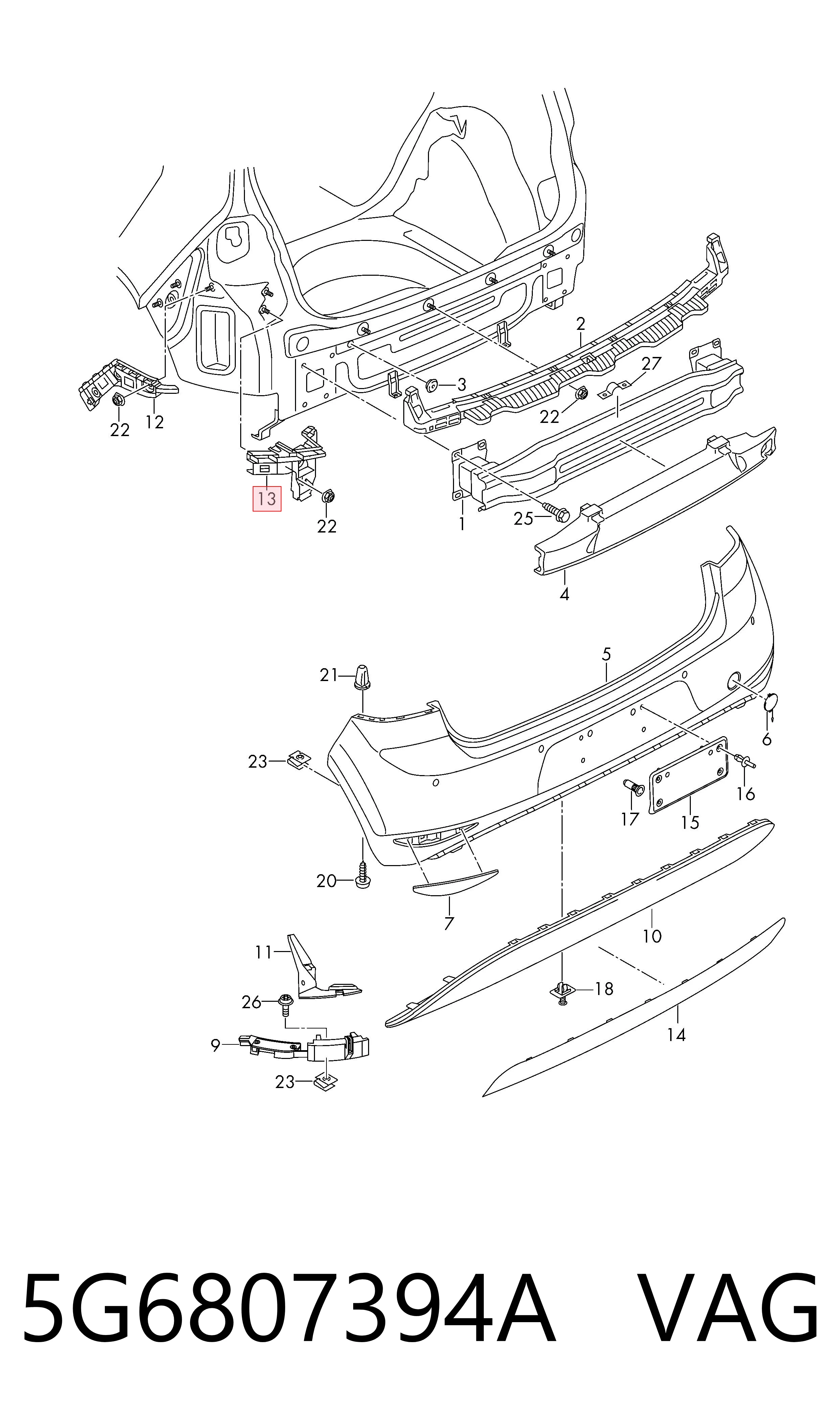 Soporte del parachoques trasero derecho 5G6807394A VAG