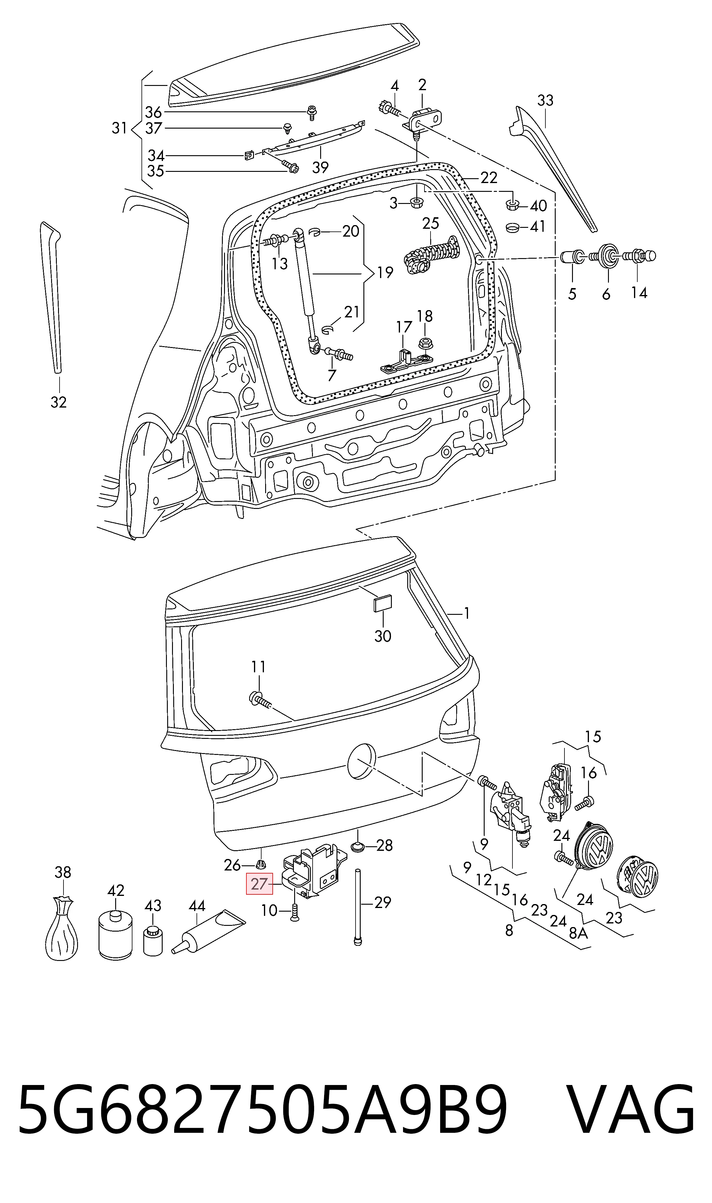 Cerradura de maletero para Volkswagen Golf BA5, BV5