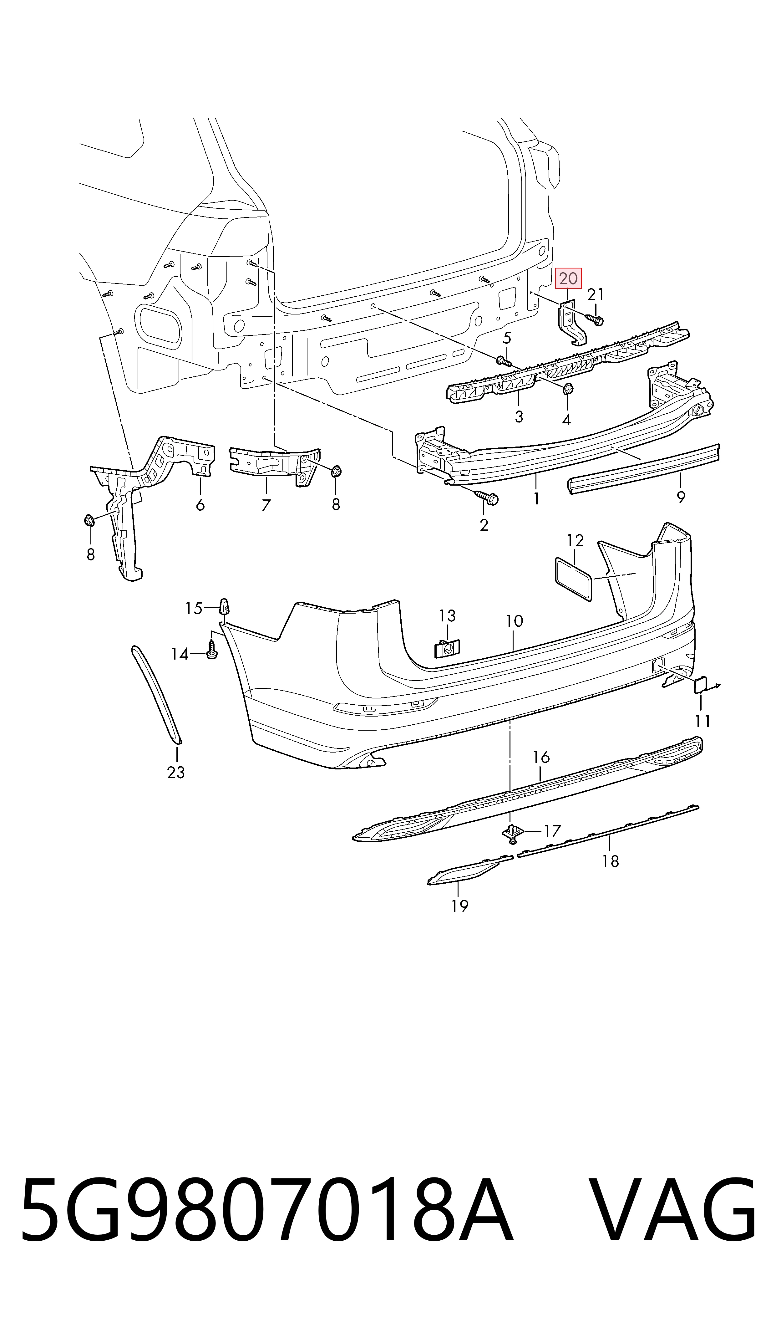 5G9807018A VAG Soporte de paragolpes trasero izquierdo