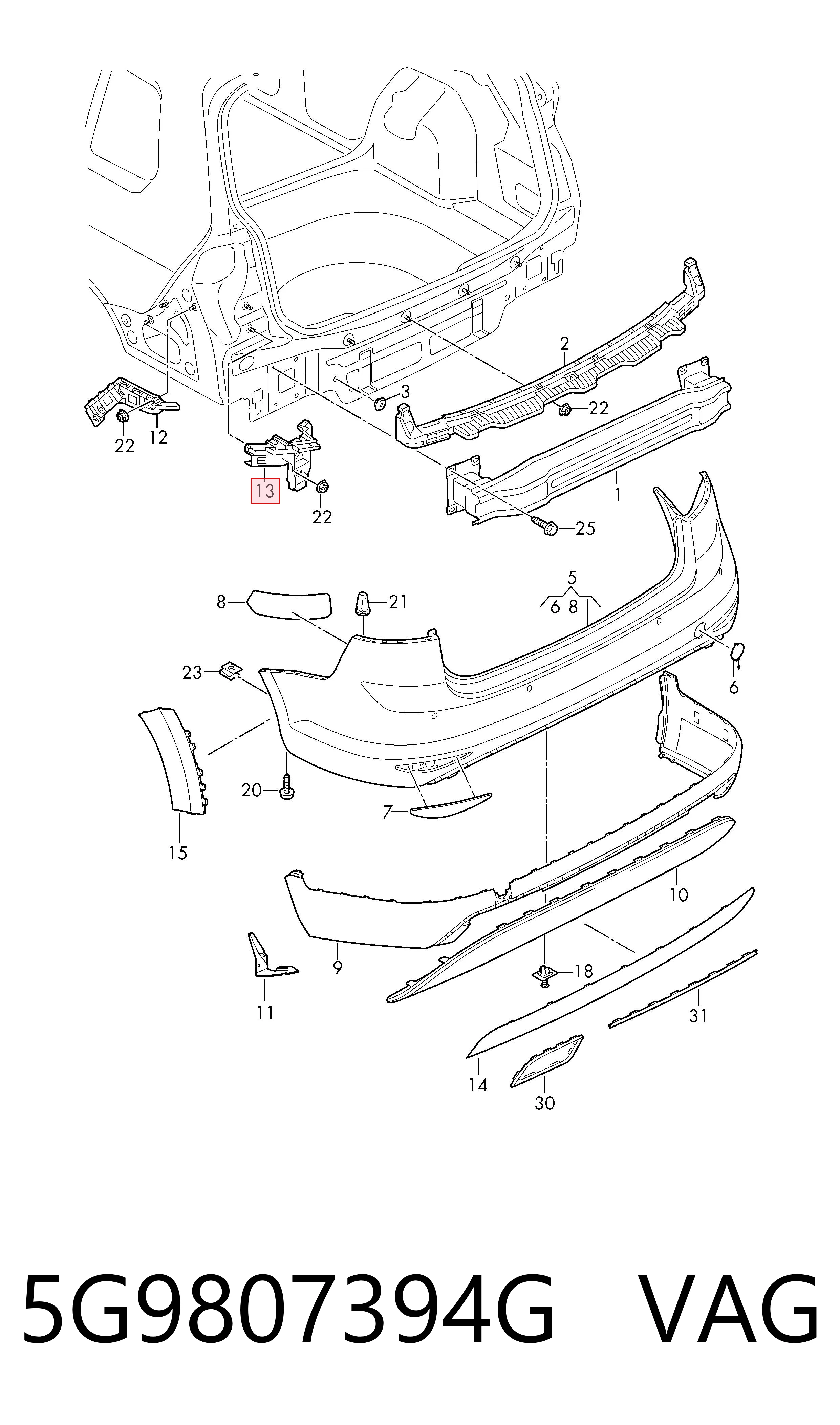 5G9807394G VAG Soporte del paragolpes trasero derecho