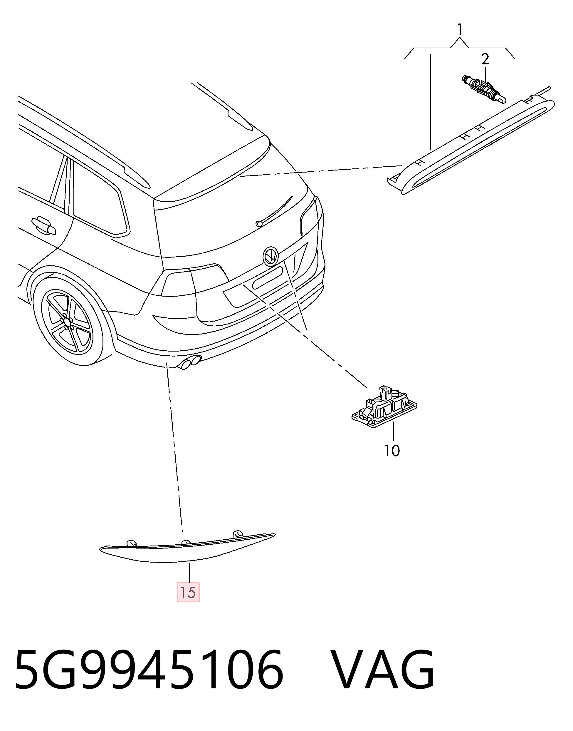 5G9945106 VAG Reflector, trasero, derecho