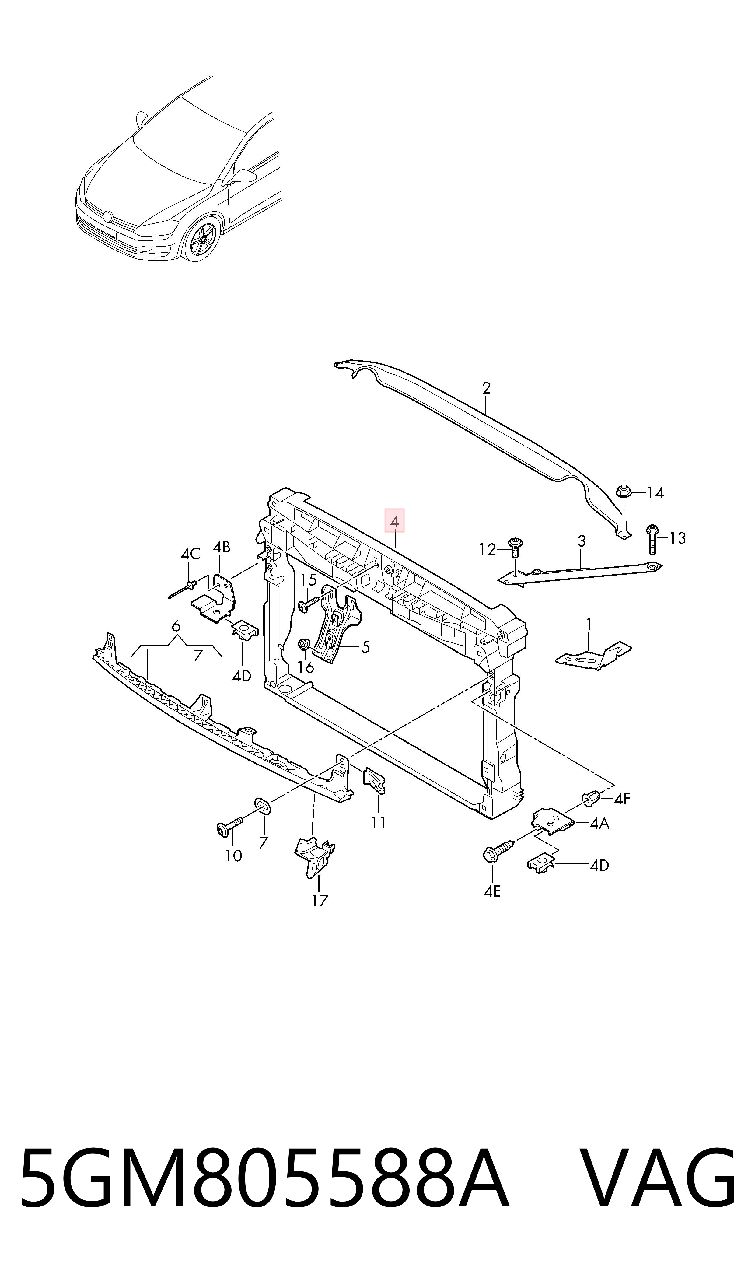 Panel de soporte del radiador y montaje de faros 5GM805588A VAG