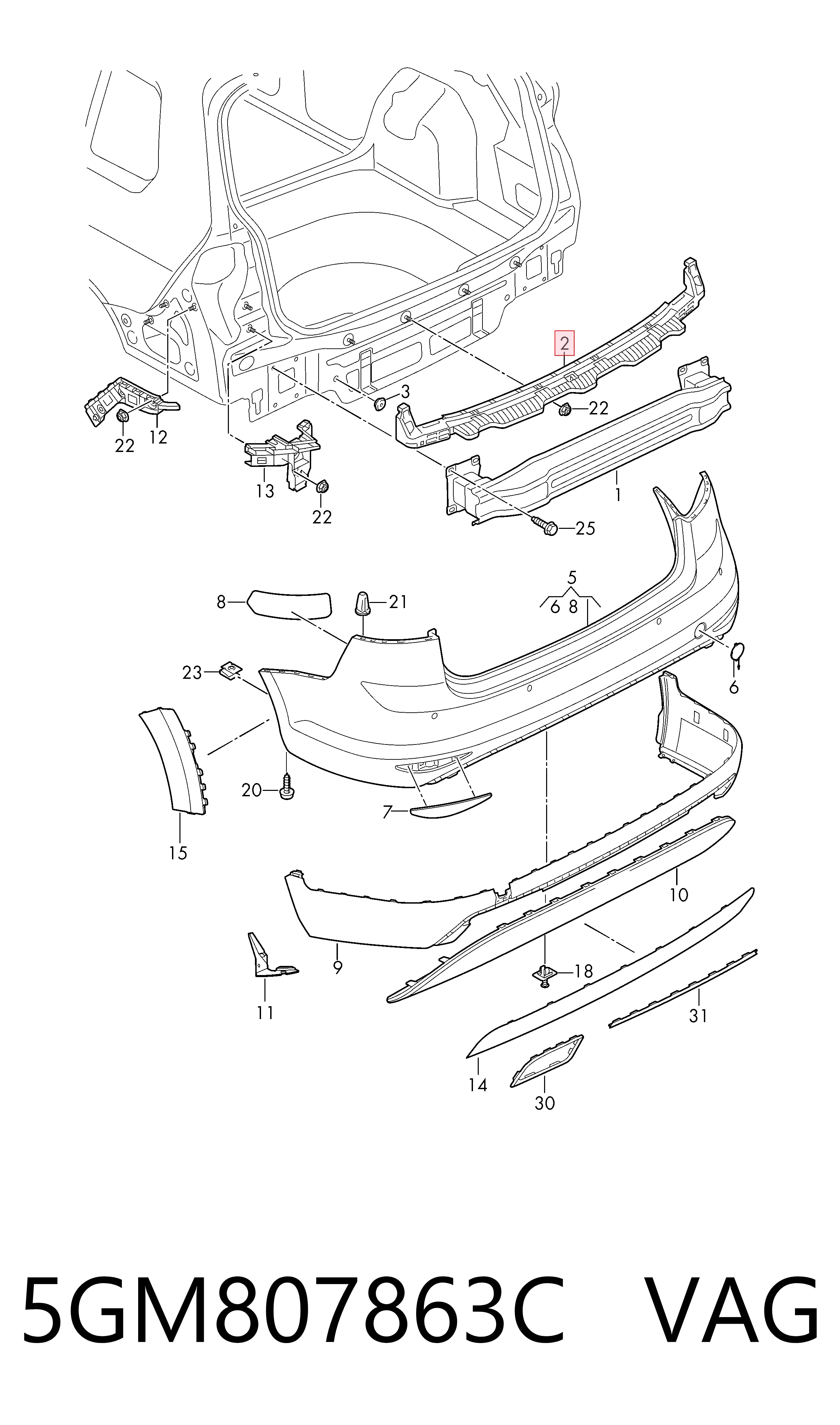 5GM807863C VAG Soporte central del parachoques trasero