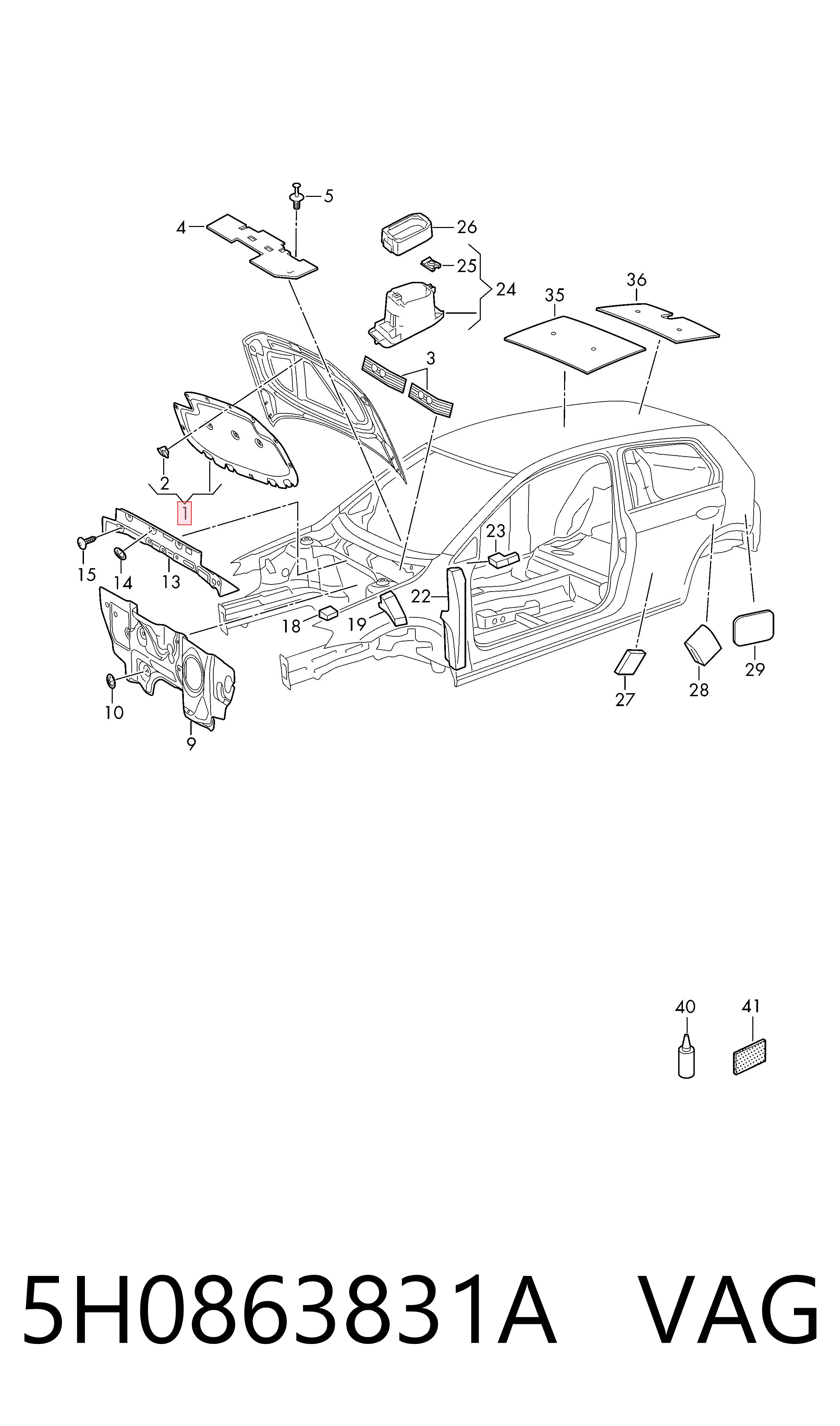 Insonorizante de motor Volkswagen Golf VIII hatchback (CD1, DA1) (2019 - 2026) precio, desde 170,38 EUR