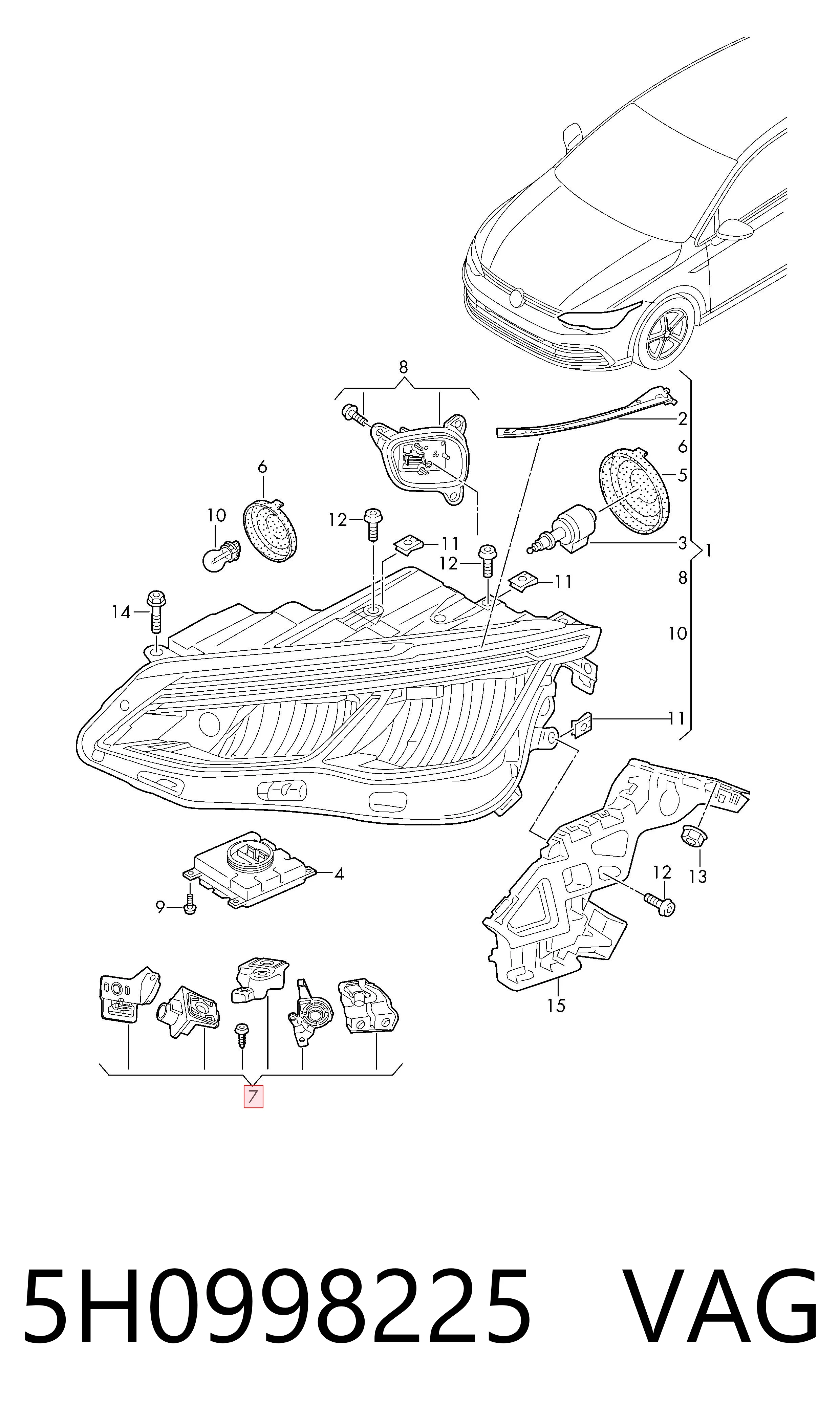 5H0998225 VAG Soporte de montaje de faros delantero izquierdo