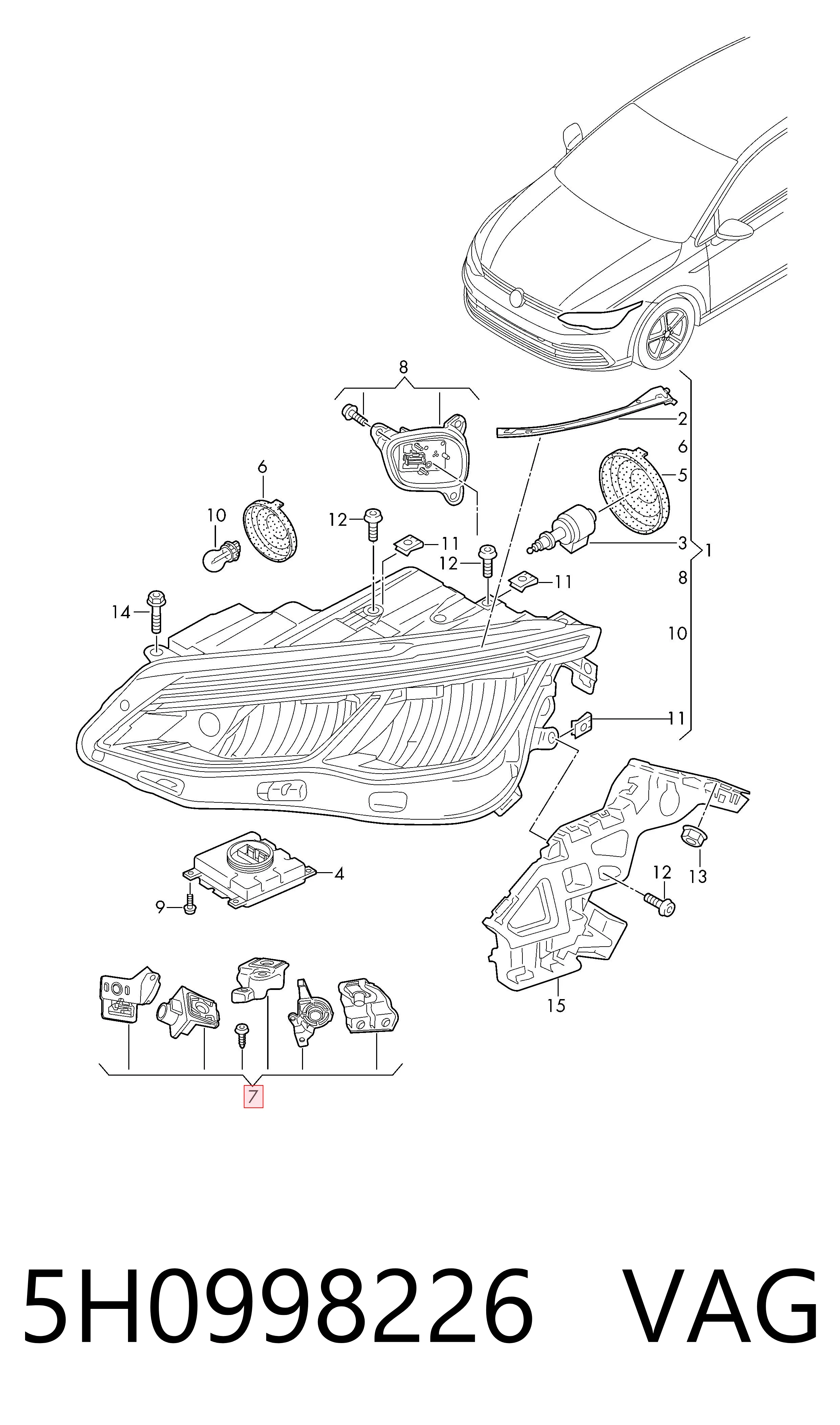 5H0998226 VAG Soporte de fijación del faro delantero derecho