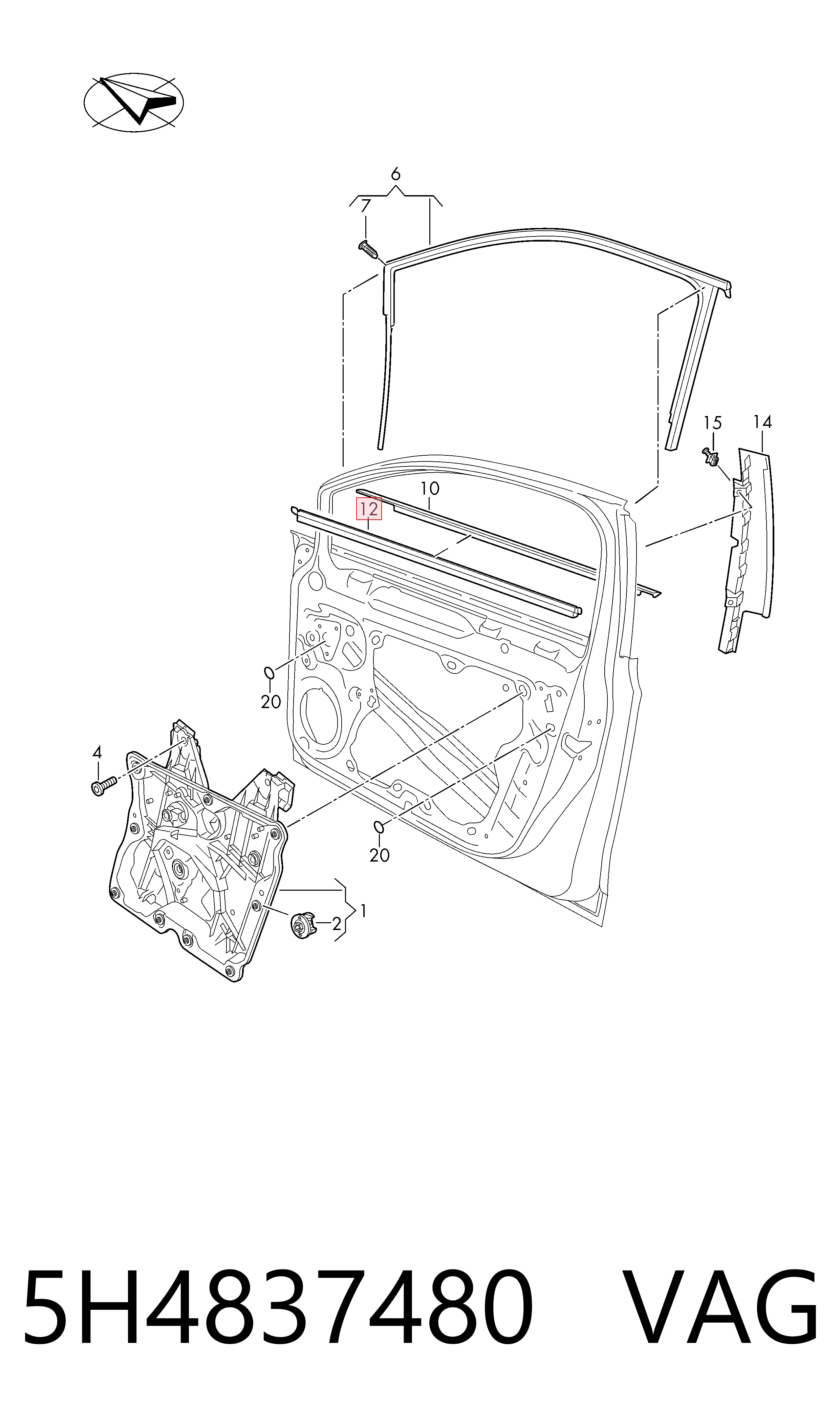 Sellador interior de vidrio de puerta delantera derecha VAG 5H4837480 precio, desde 54,23 EUR