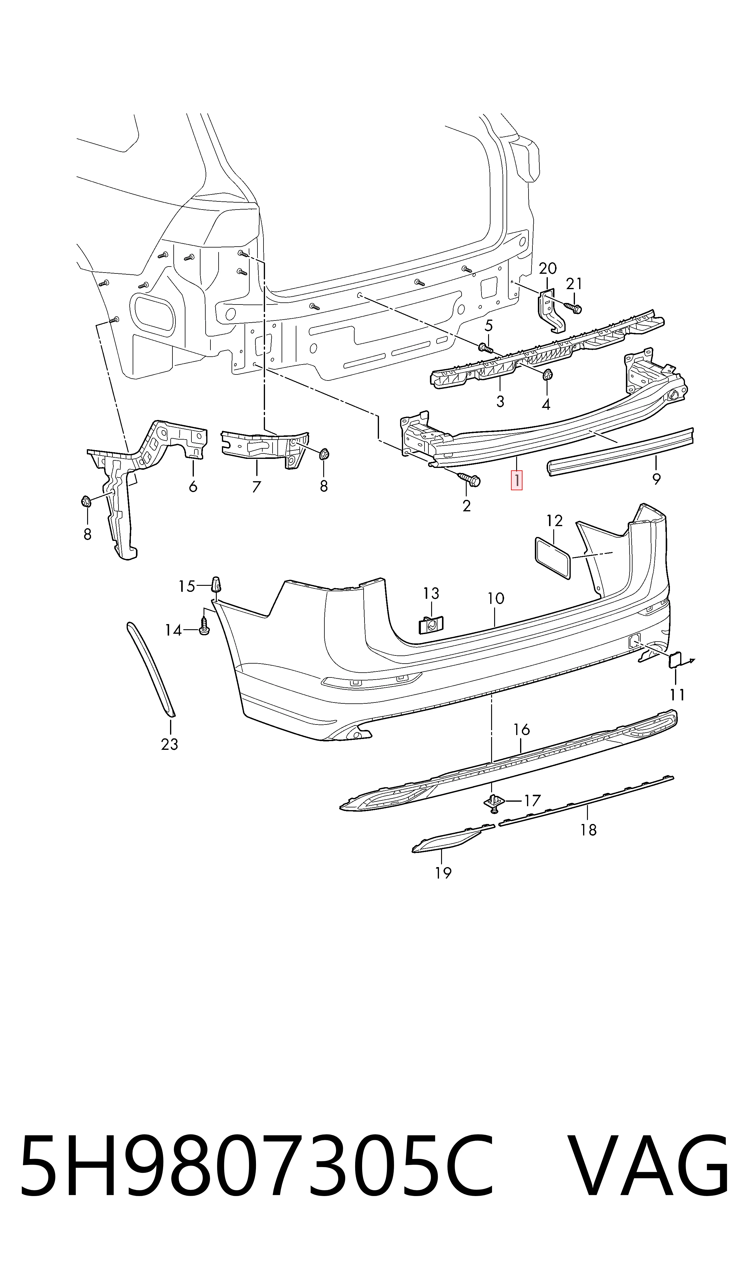 Comprar Refuerzo de parachoques trasero Volkswagen Golf VIII CG5, DB5 a bajo precio