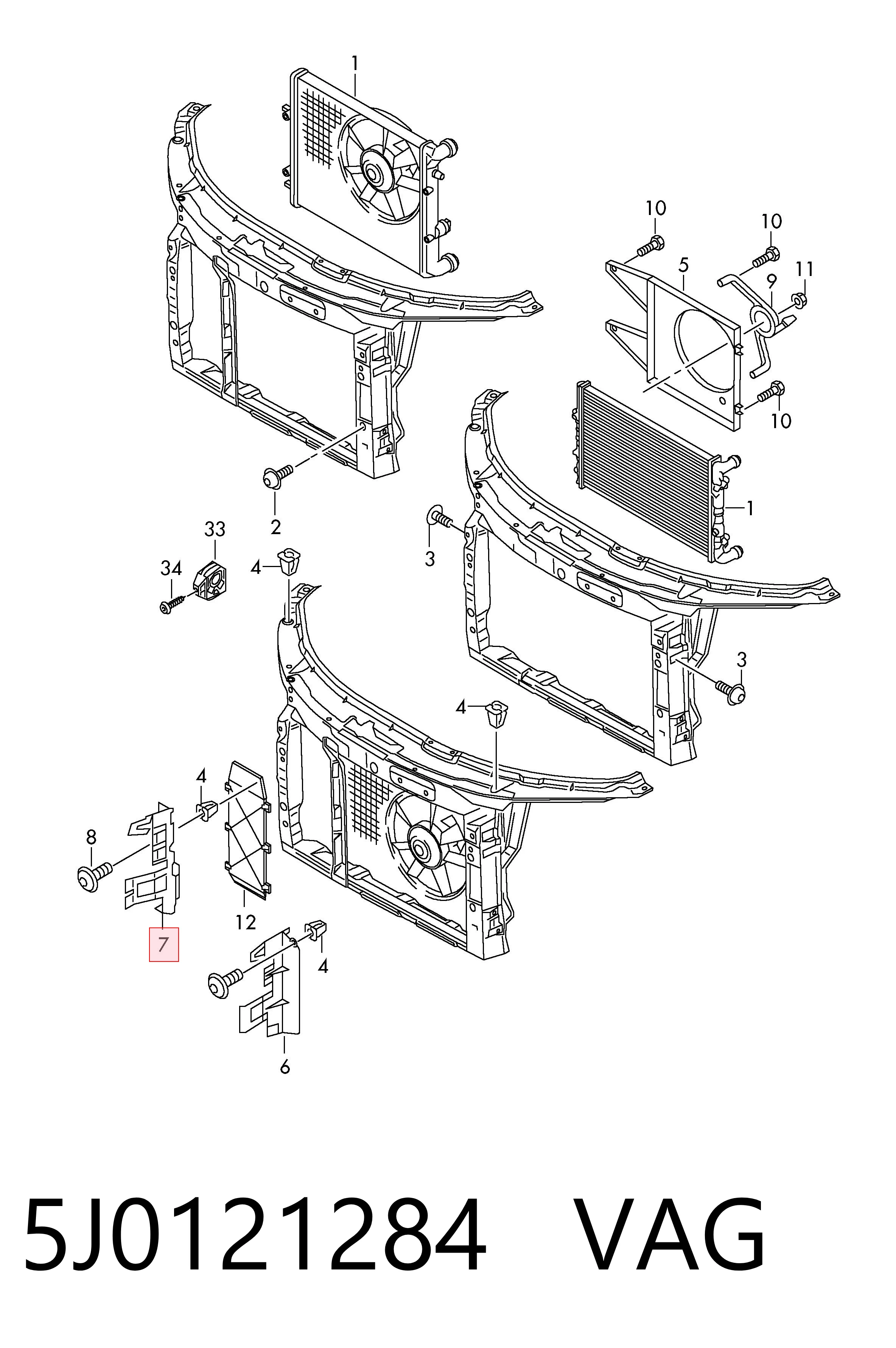 5J0121284 VAG Deflector de aire del radiador derecho