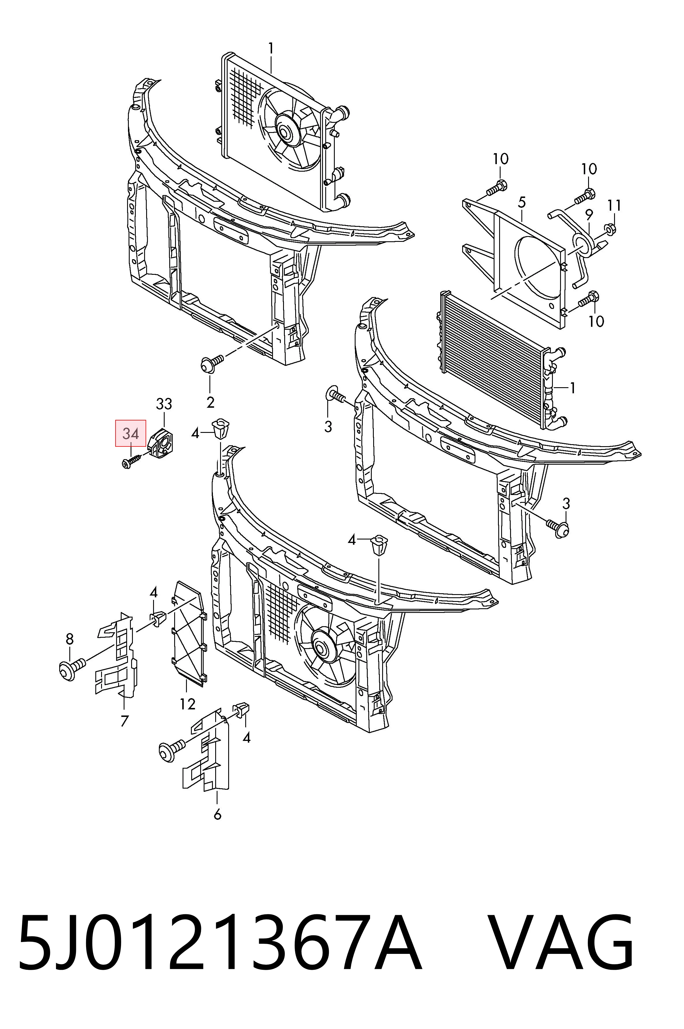 5J0121367A VAG Cojín inferior del radiador del aire acondicionado
