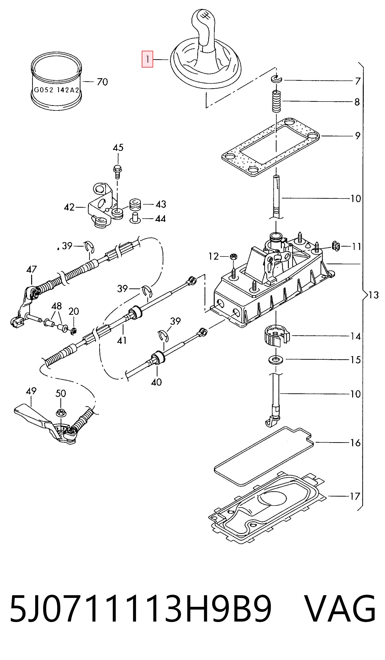 5J0711113H9B9 VAG Funda de la palanca de cambios