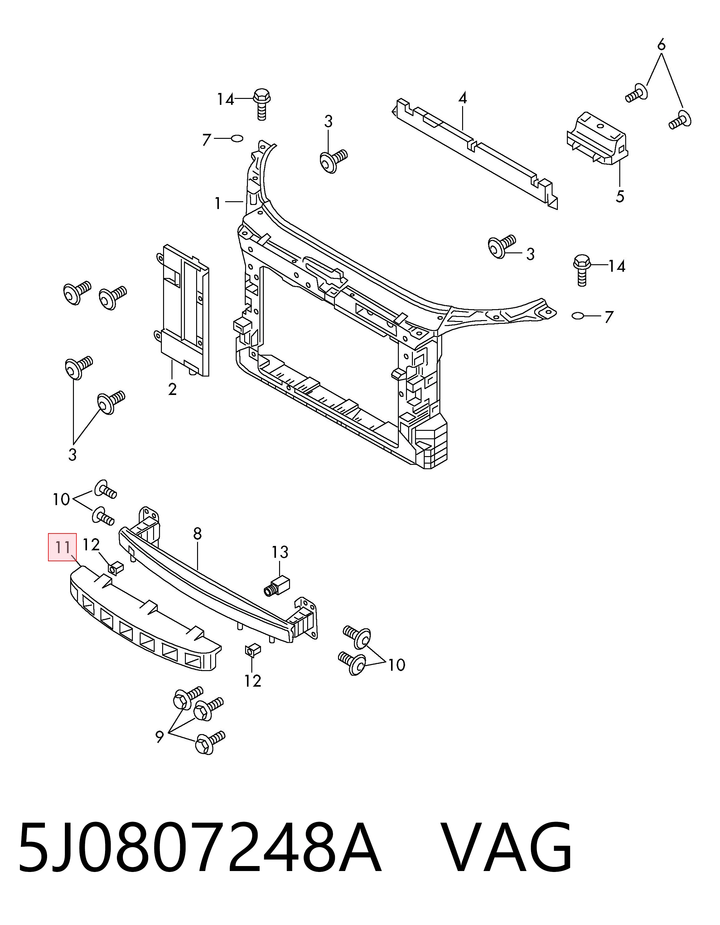 5J0807248A VAG Absorbedor del parachoques delantero
