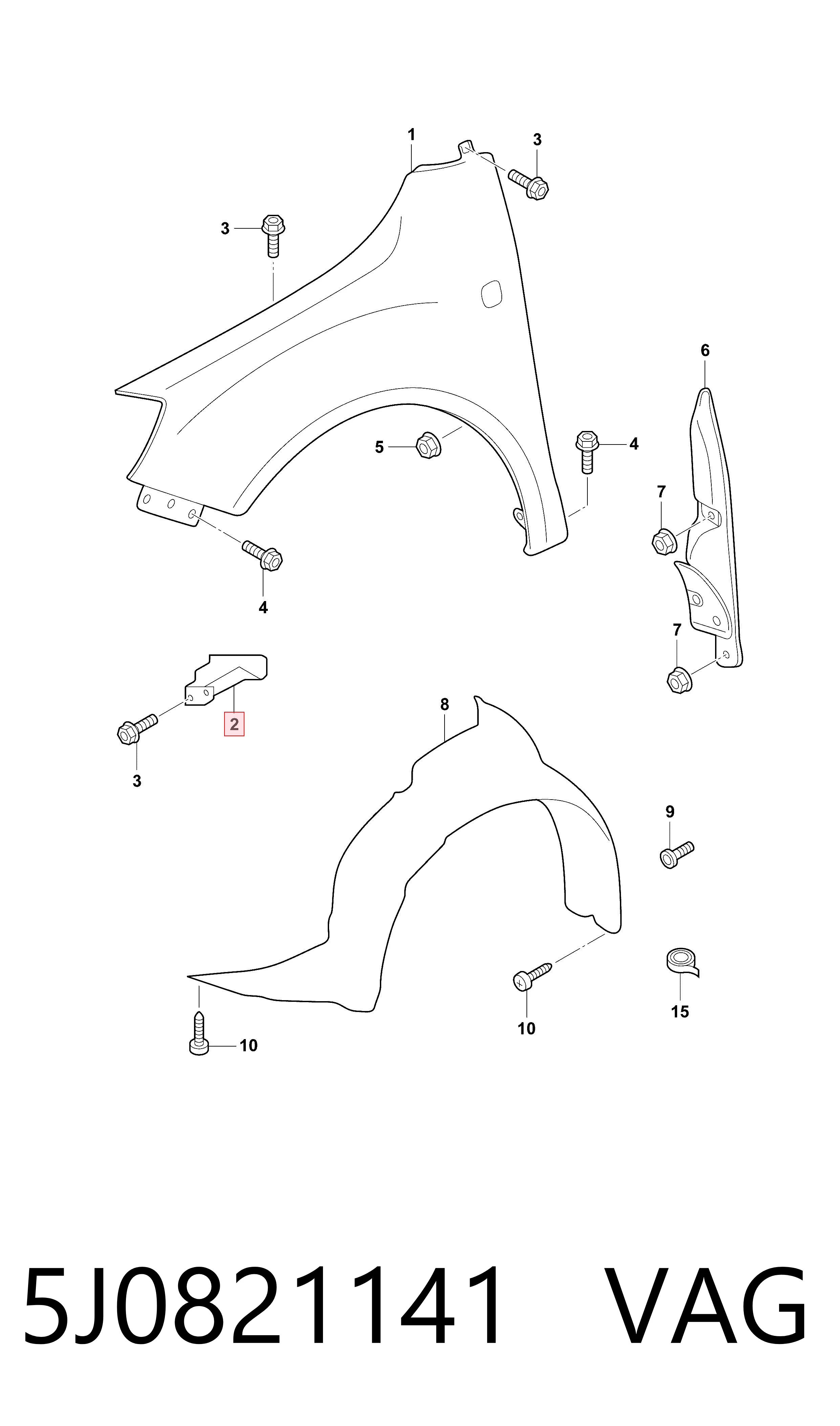 5J0821141 VAG Soporte delantero izquierdo para aleta delantera