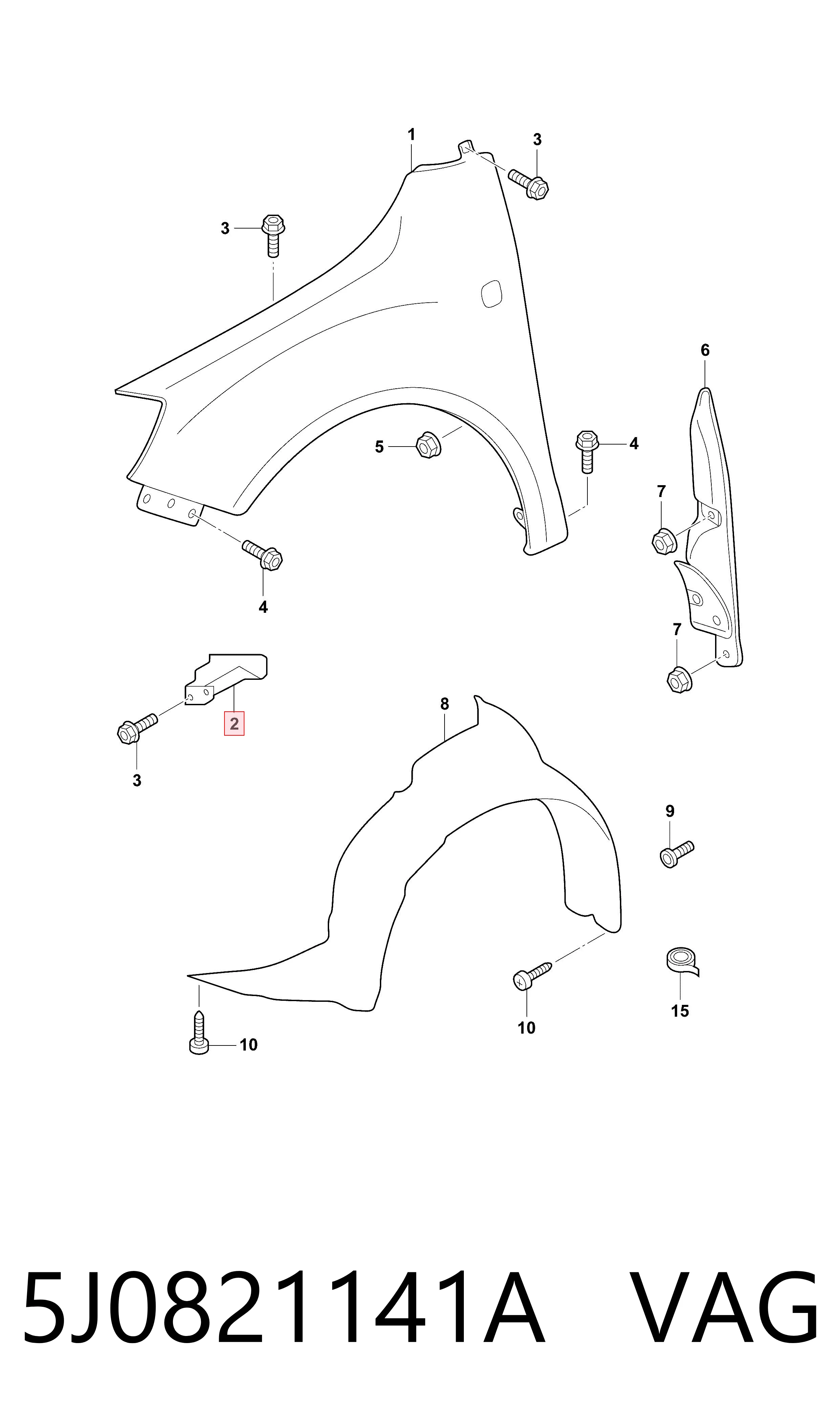 5J0821141A VAG Soporte delantero izquierdo para aleta delantera