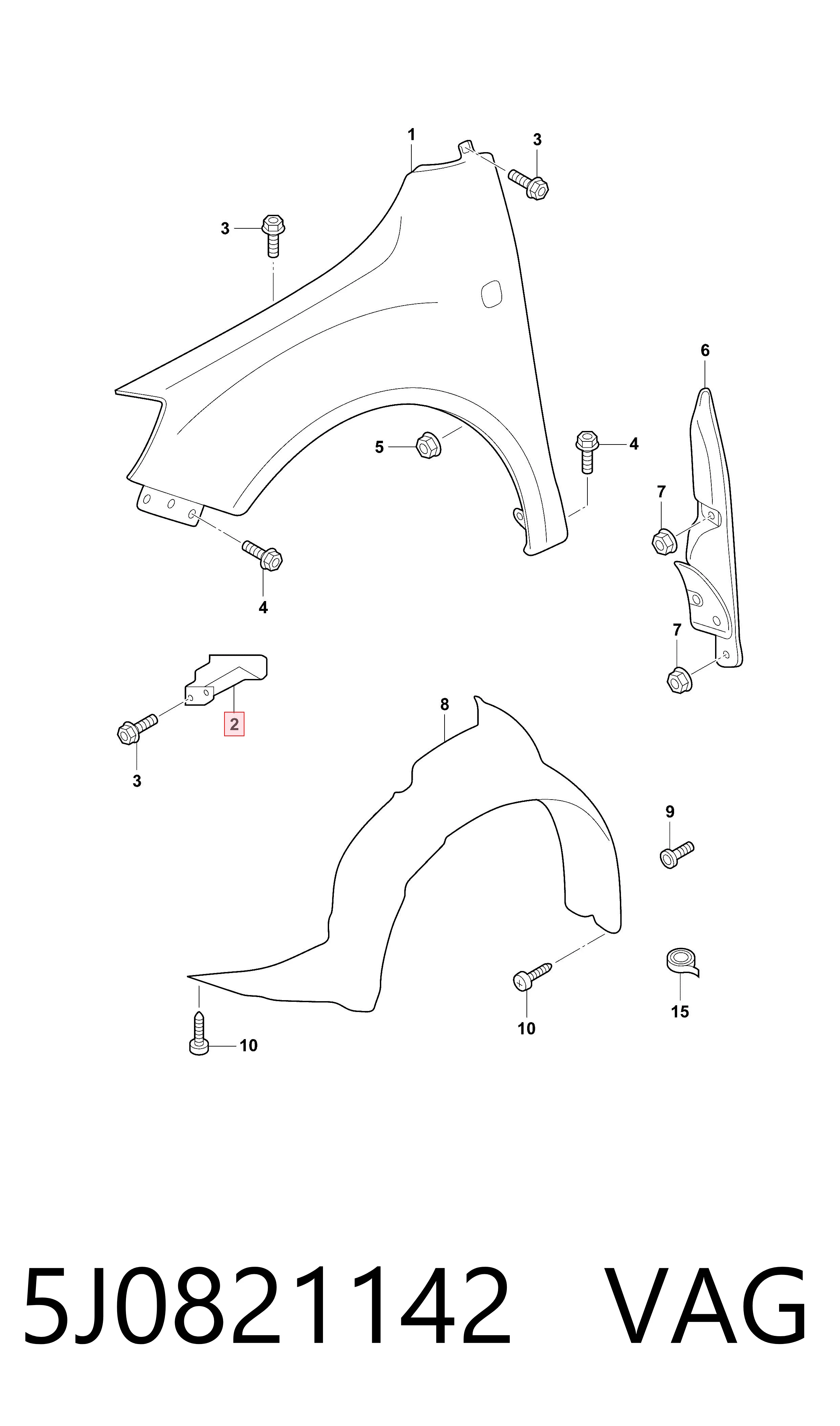5J0821142 VAG Soporte delantero de guardabarros delantero derecho