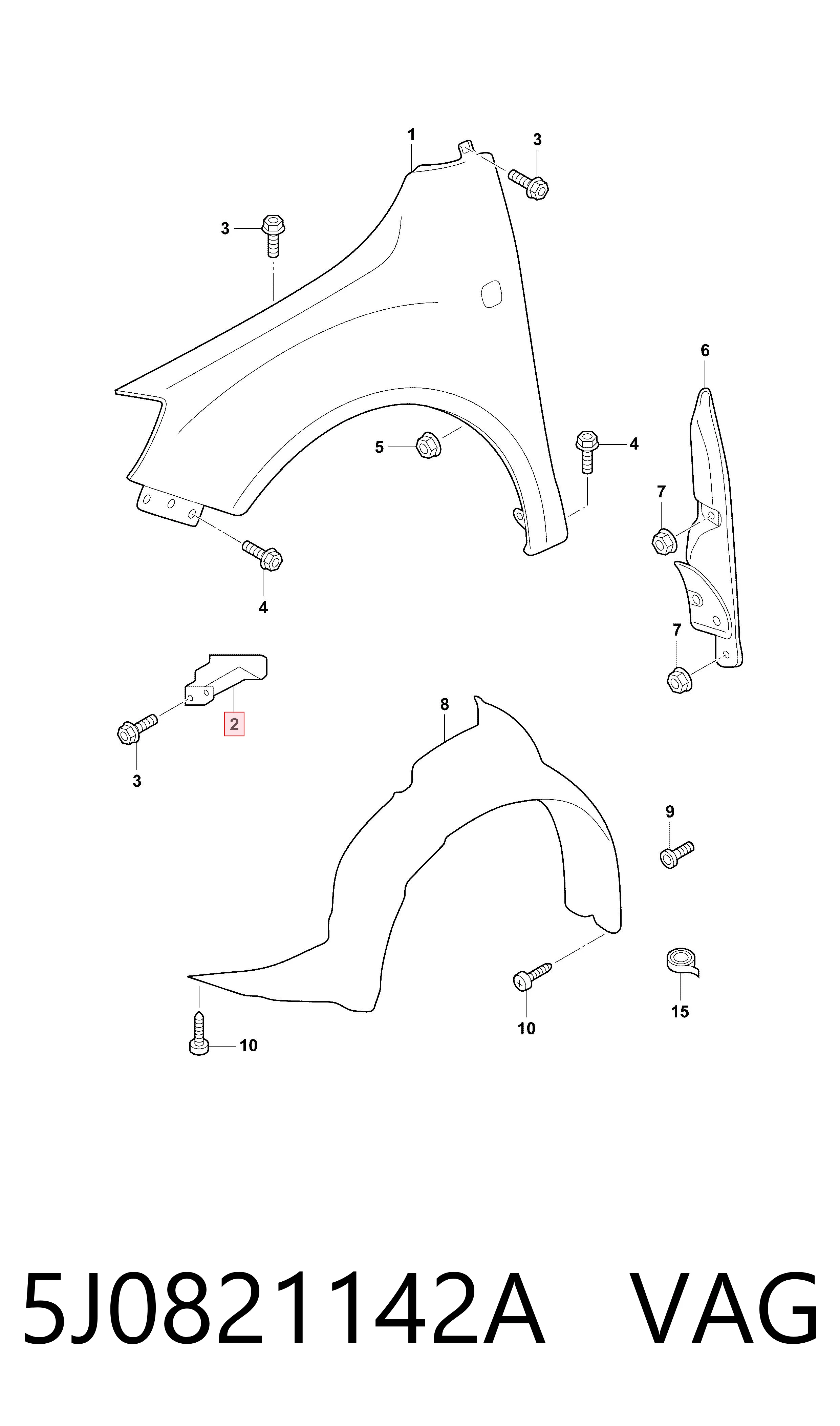 5J0821142A VAG Soporte delantero de guardabarros delantero derecho