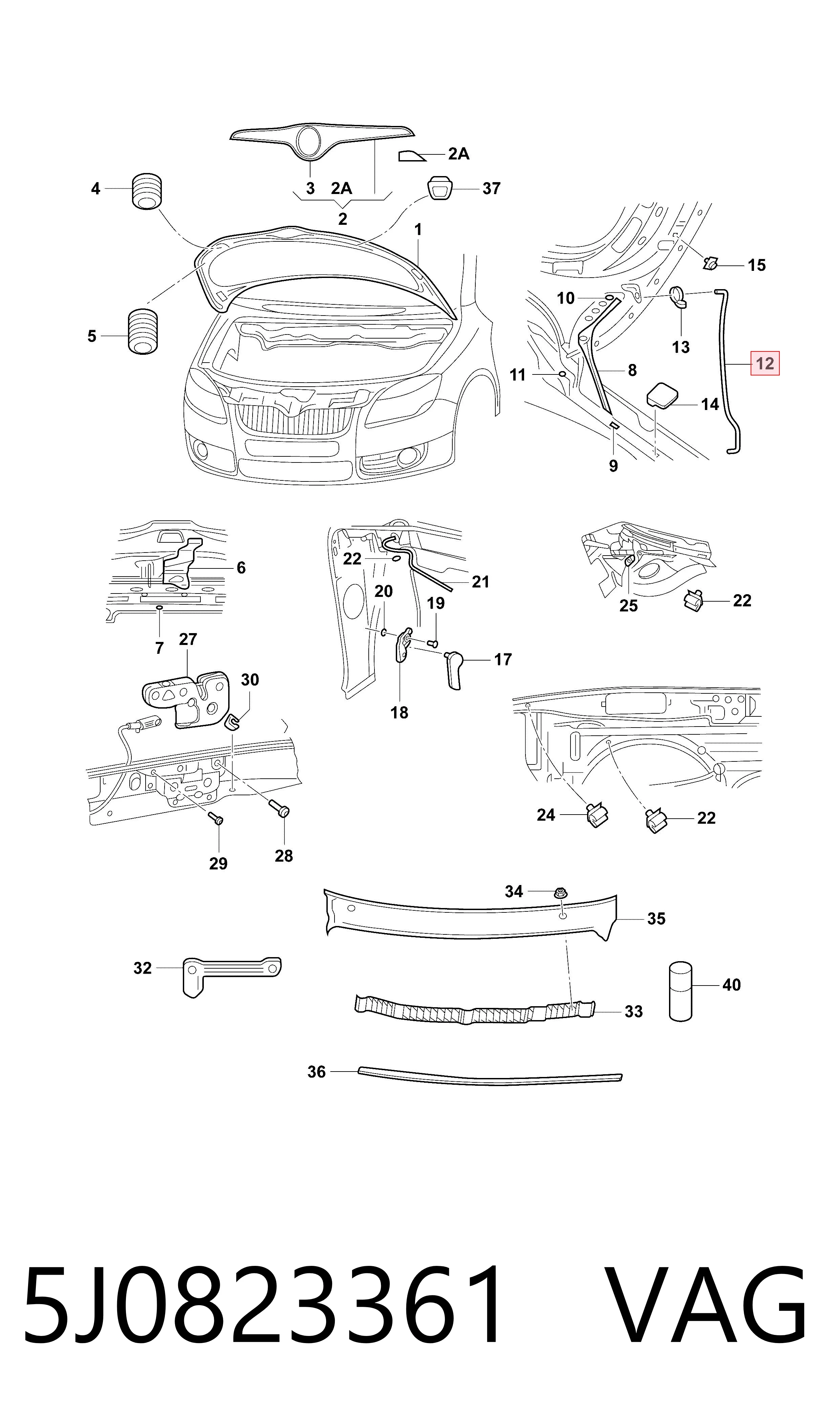 5J0823361 VAG Soporte de capó