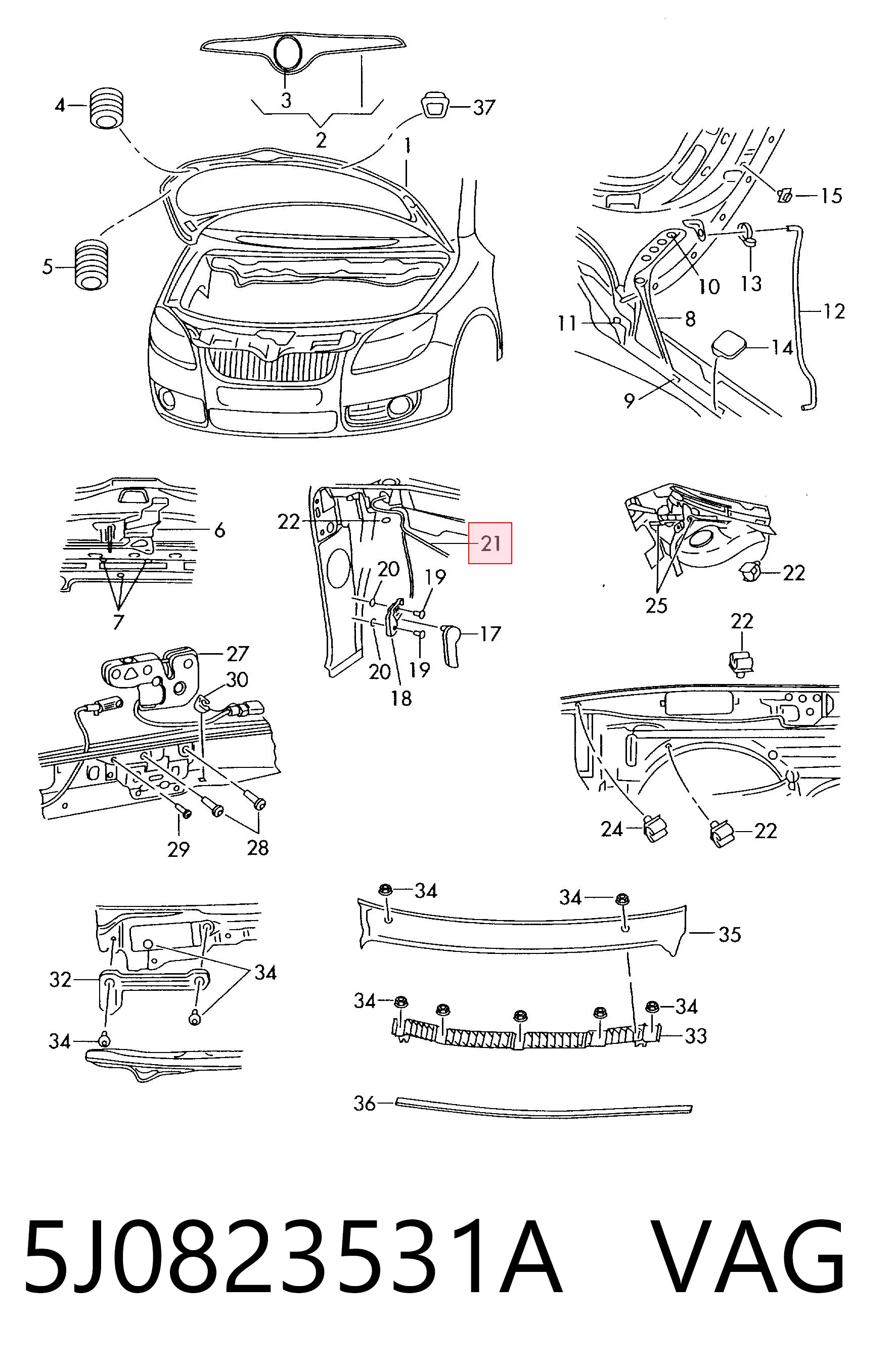 5J0823531A VAG Cable de capó del motor