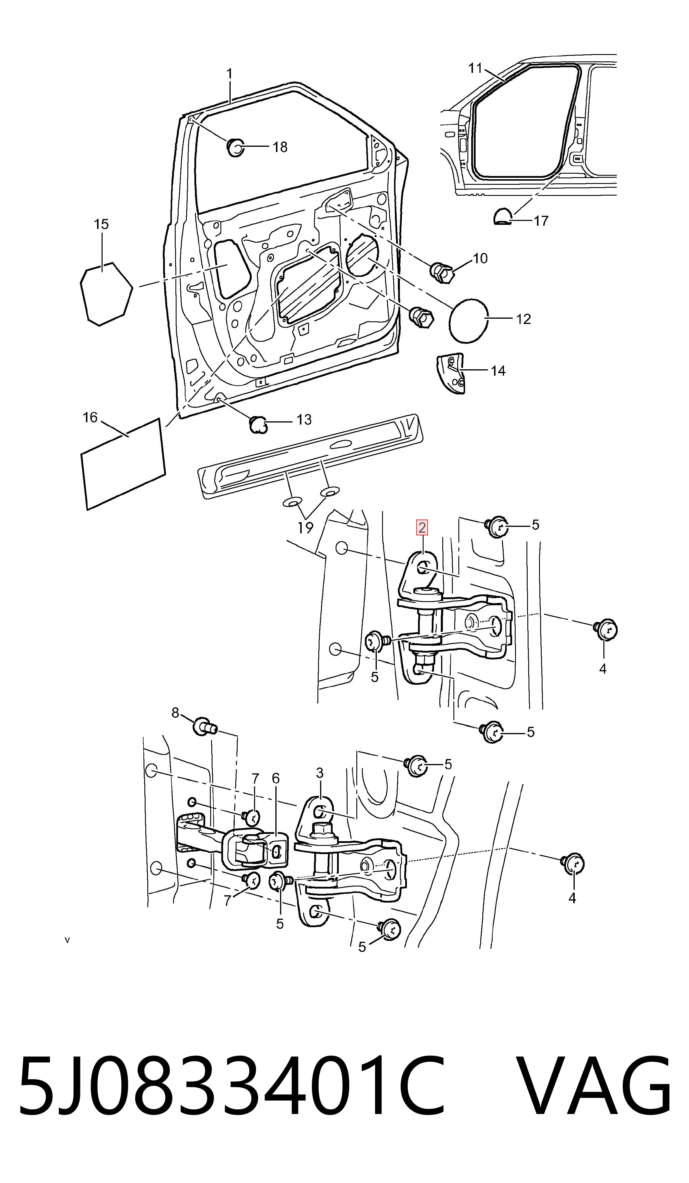 5J0833401C VAG Bisagra de puerta delantera izquierda