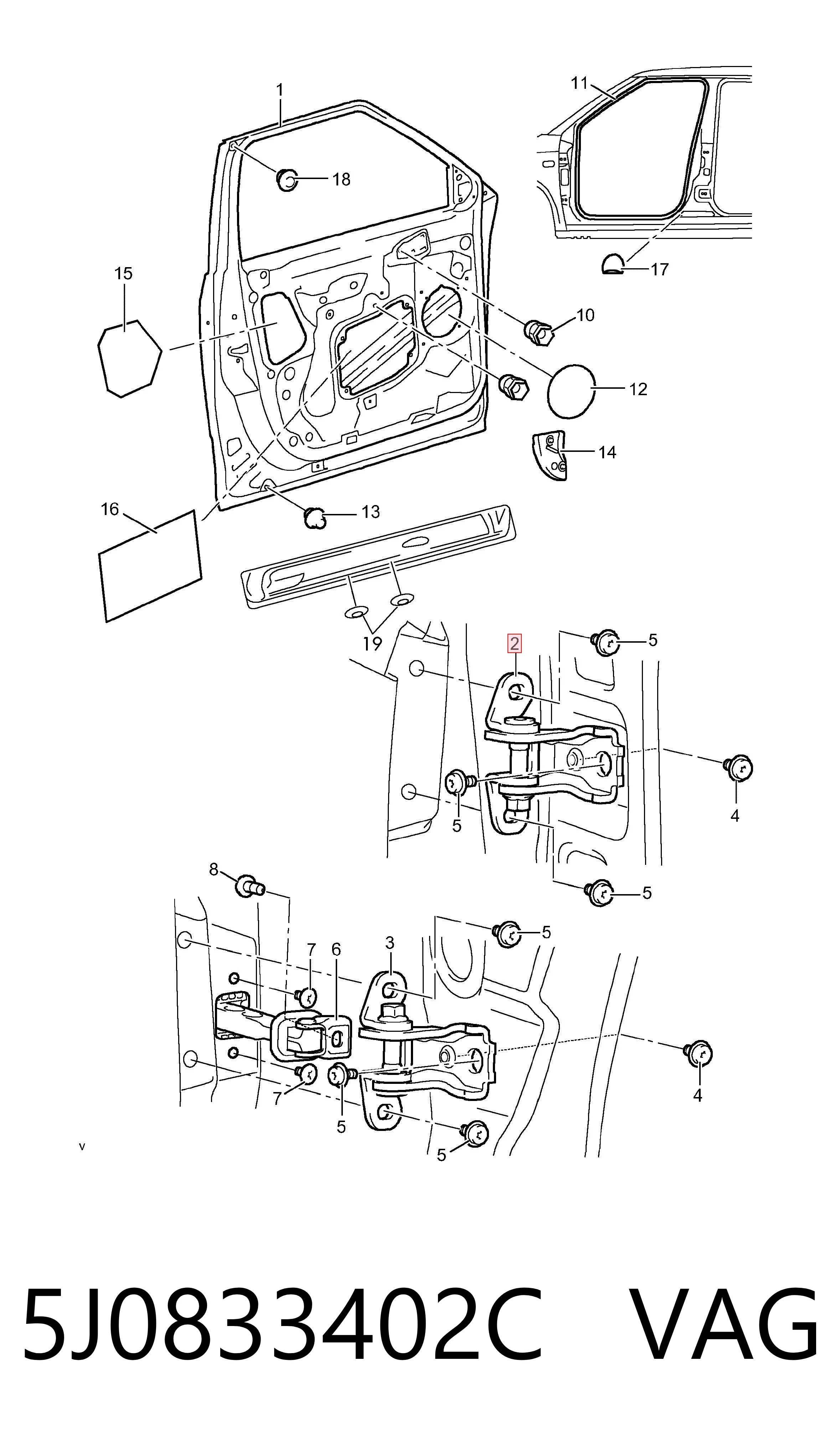 5J0833402C VAG Bisagra de la puerta delantera derecha