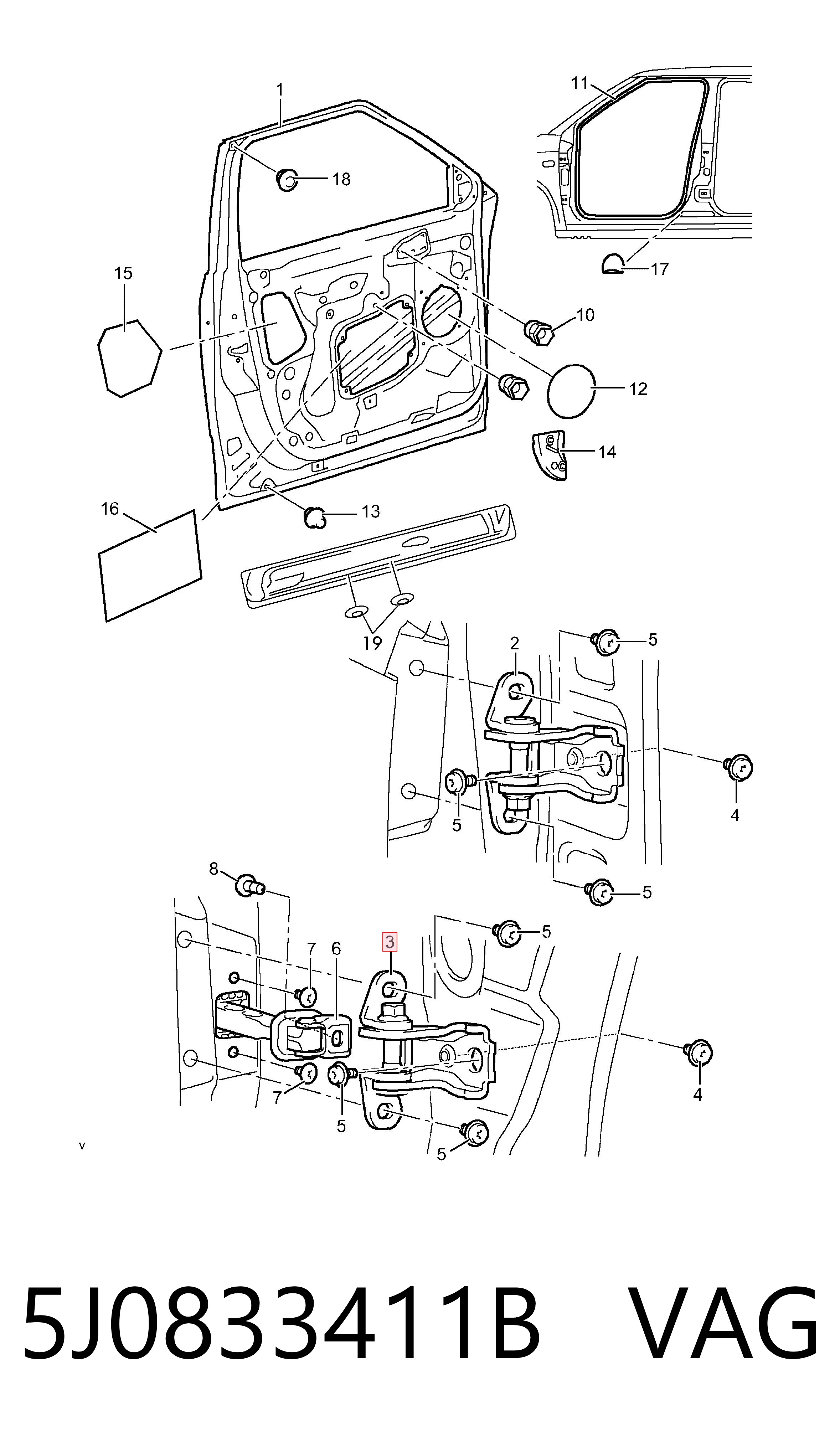 5J0833411B VAG Bisagra de puerta delantera izquierda