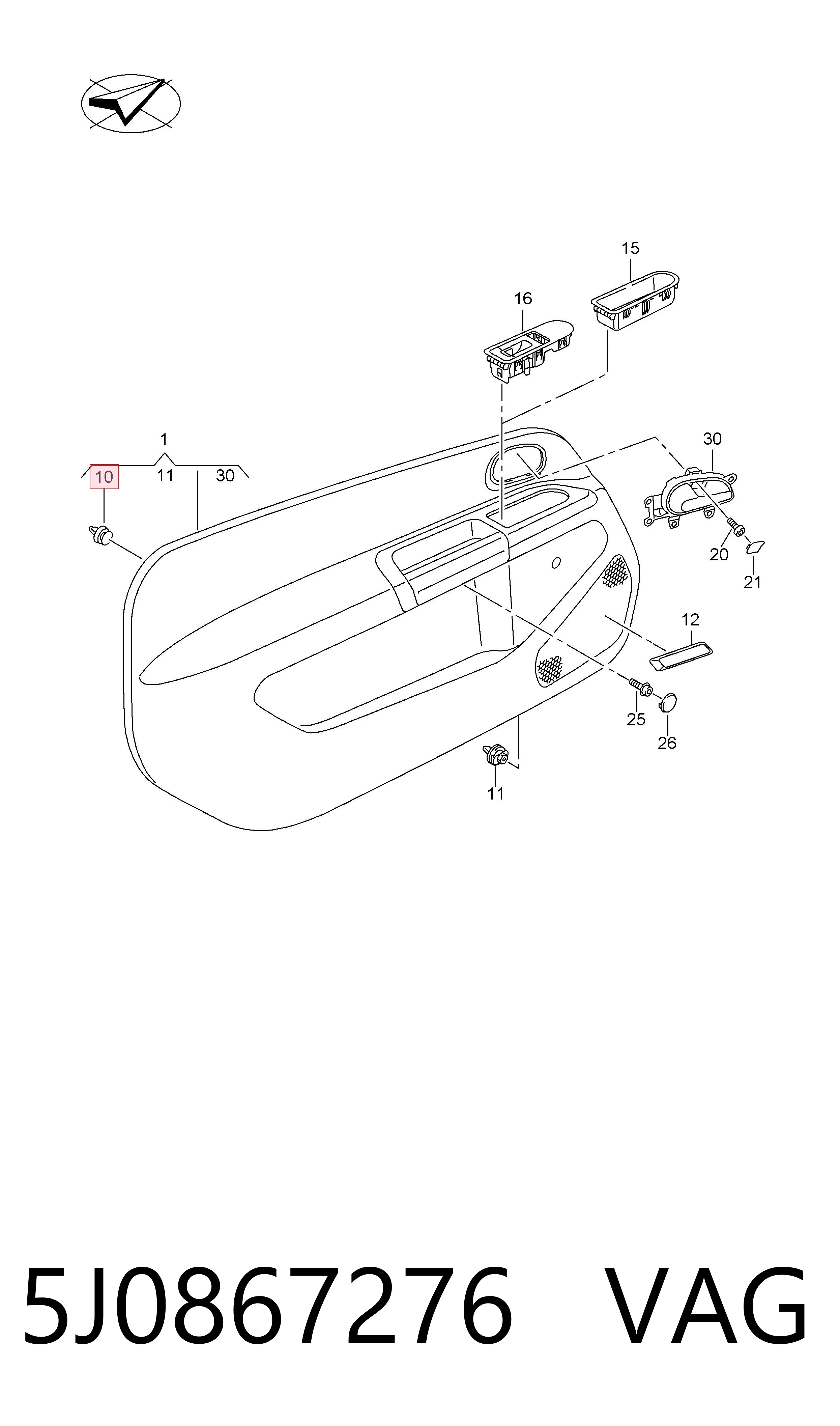 5J0867276 VAG Clips de fijación para panel de puerta