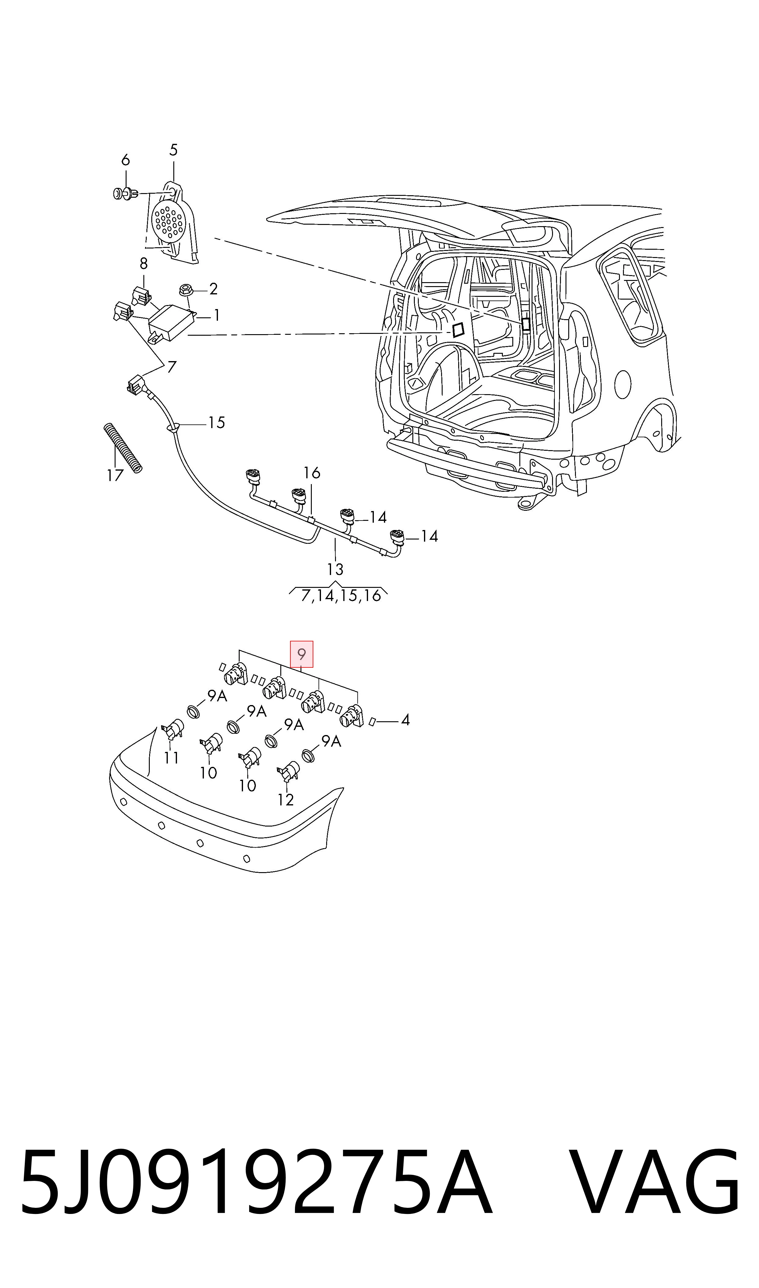 5J0919275A VAG Sensor de estacionamiento trasero 